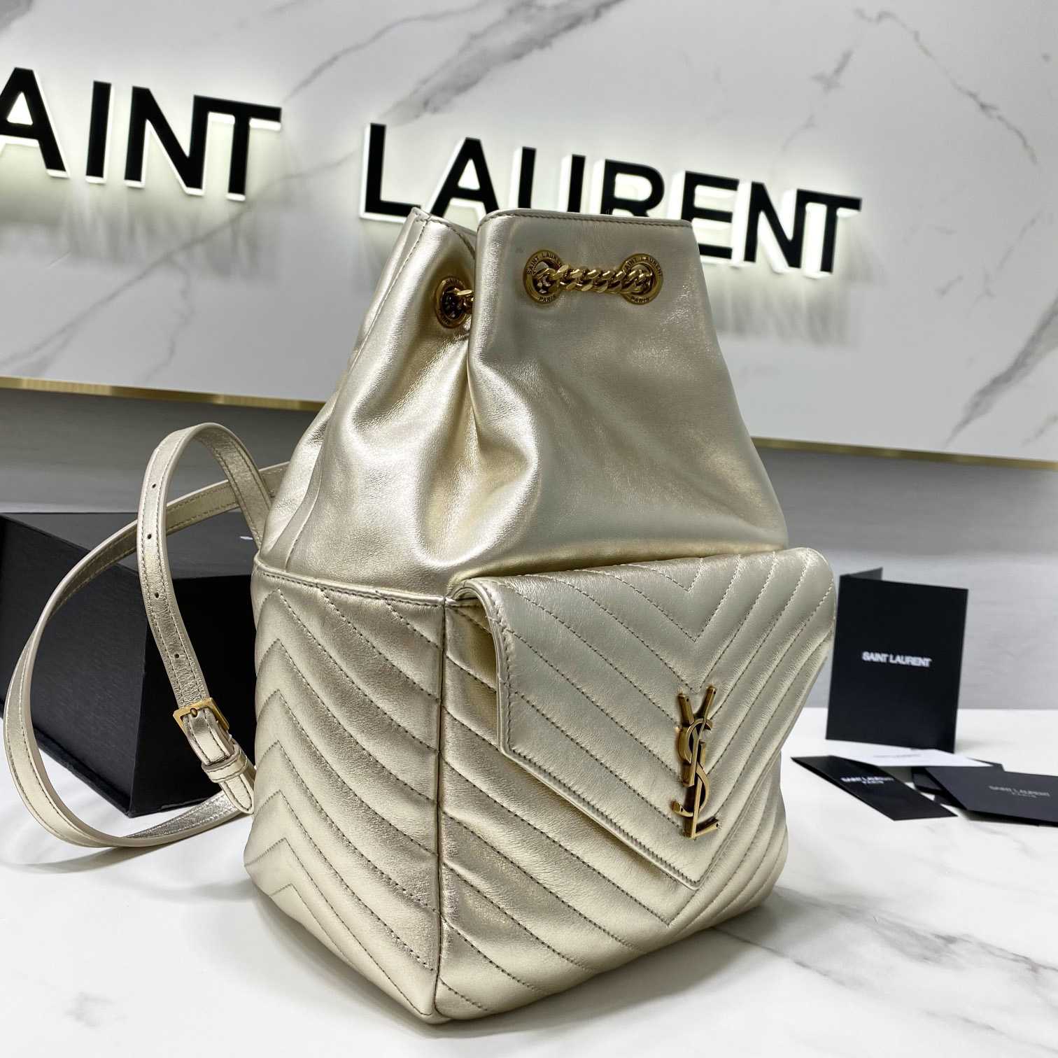 Saint Laurent Joe Drawstring Quilted Backpack(22-29-15cm) - FashionPlug