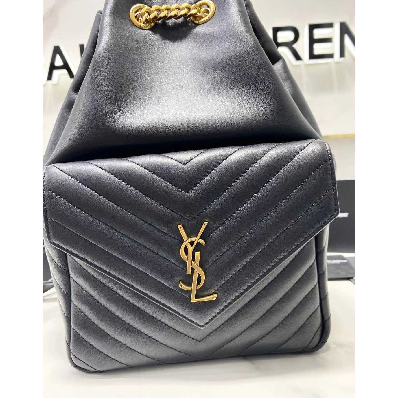 Saint Laurent Joe Drawstring Quilted Backpack(22-29-15cm) - FashionPlug