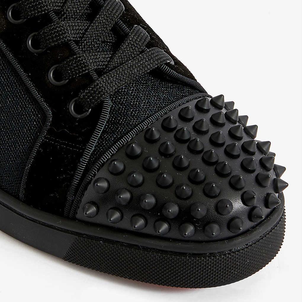 Christian Louboutin Fun Louis Junior Spike-Embellished Leather And Mesh Low-Top Trainers - FashionPlug