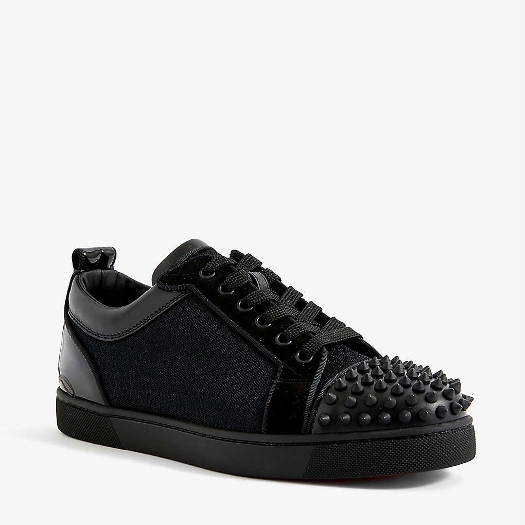 Christian Louboutin Fun Louis Junior Spike-Embellished Leather And Mesh Low-Top Trainers - FashionPlug