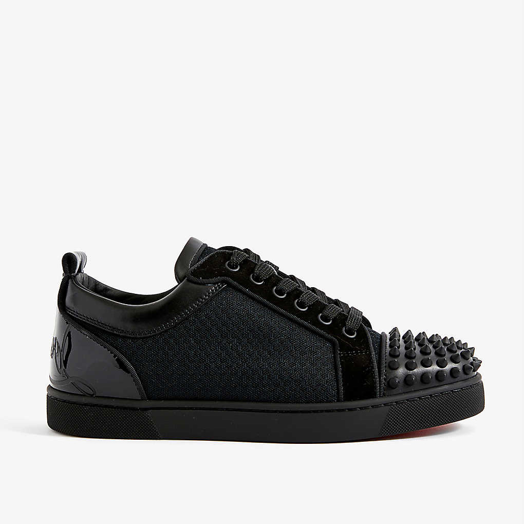 Christian Louboutin Fun Louis Junior Spike-Embellished Leather And Mesh Low-Top Trainers - FashionPlug