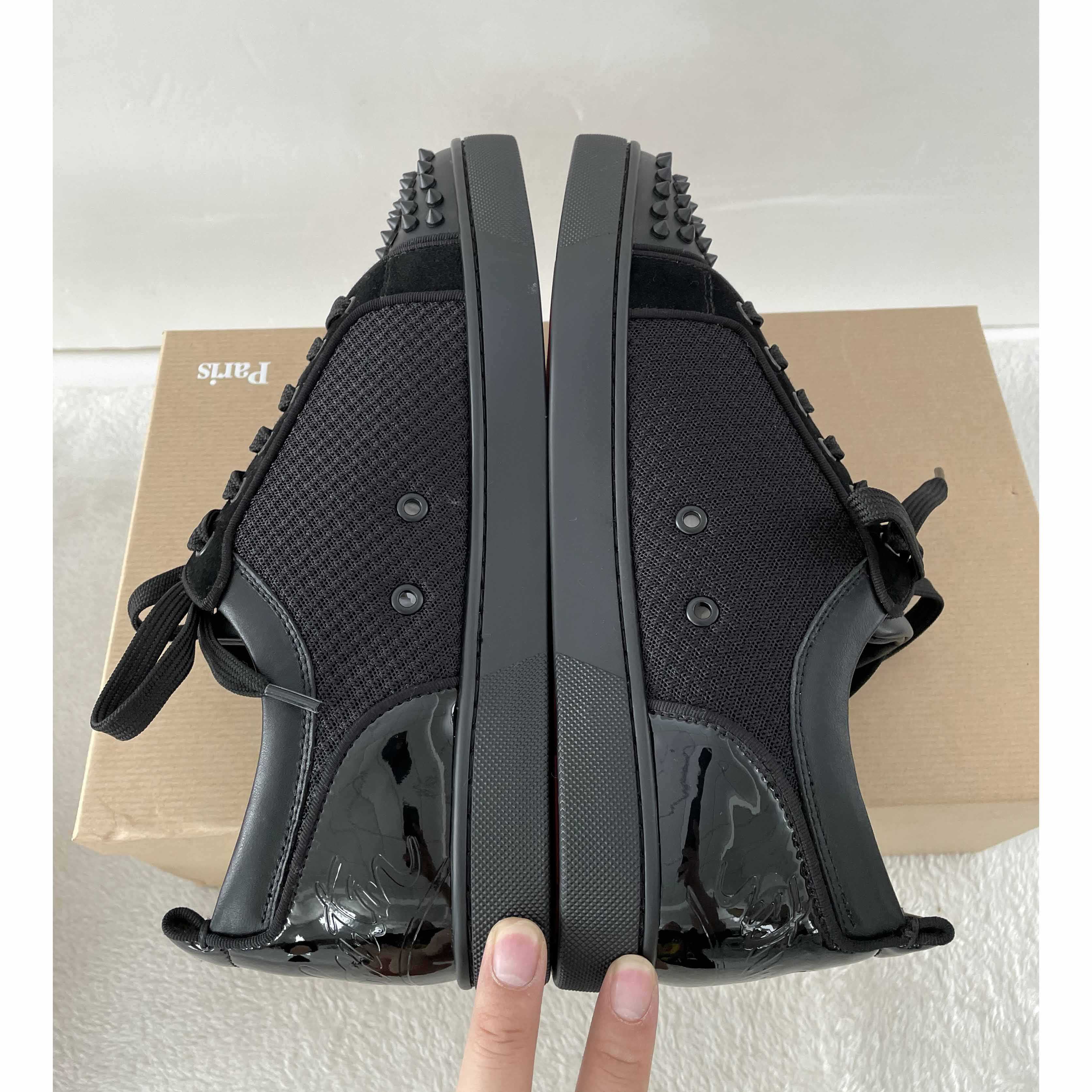 Christian Louboutin Fun Louis Junior Spike-Embellished Leather And Mesh Low-Top Trainers - FashionPlug