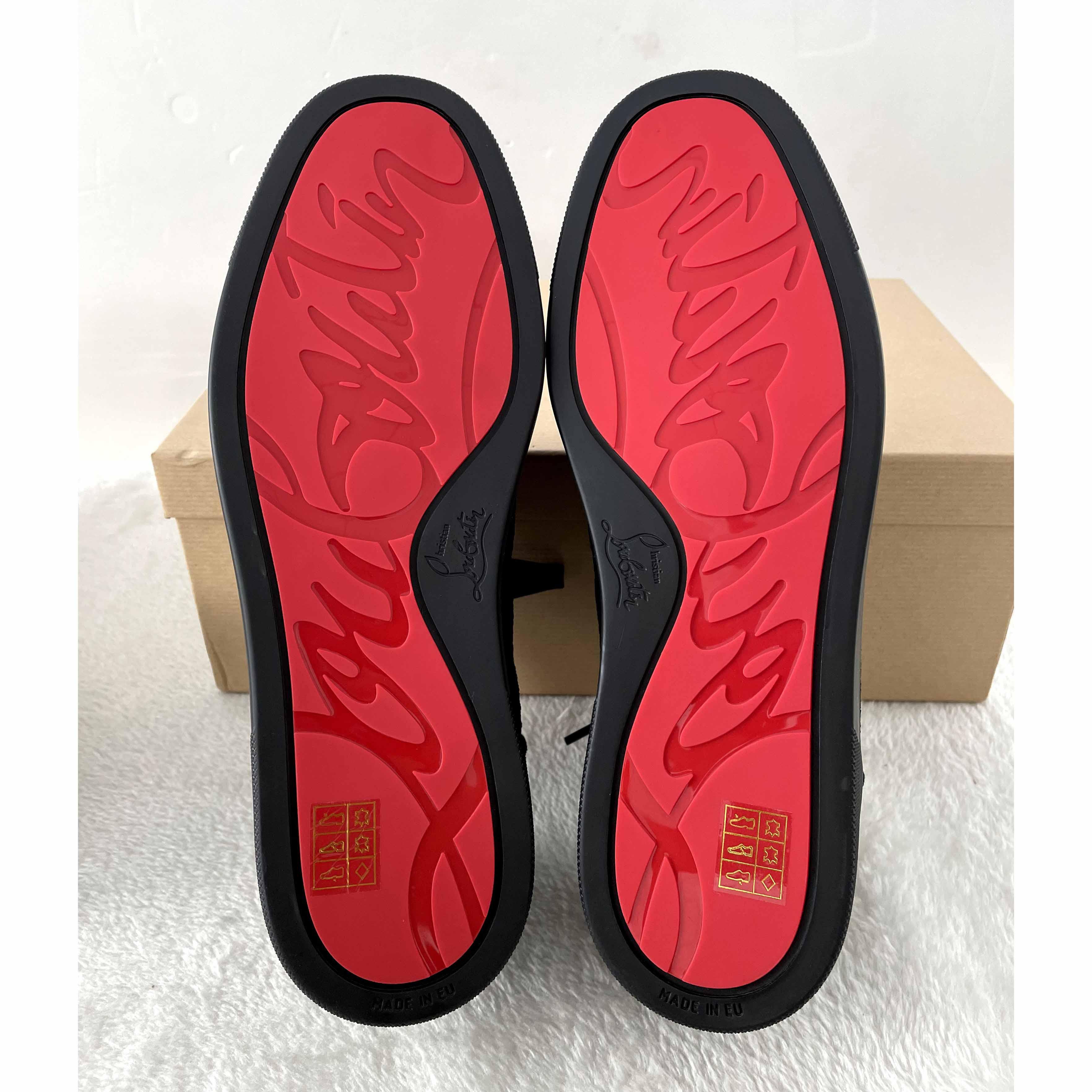 Christian Louboutin Fun Louis Junior Spike-Embellished Leather And Mesh Low-Top Trainers - FashionPlug