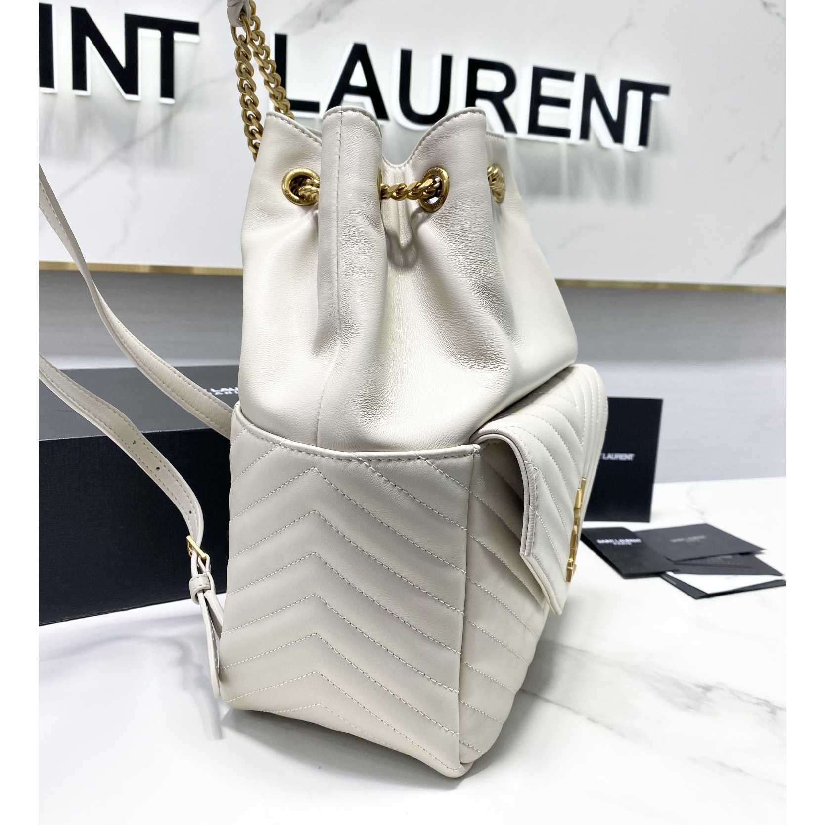 Saint Laurent Joe Drawstring Quilted Backpack(22-29-15cm) - FashionPlug