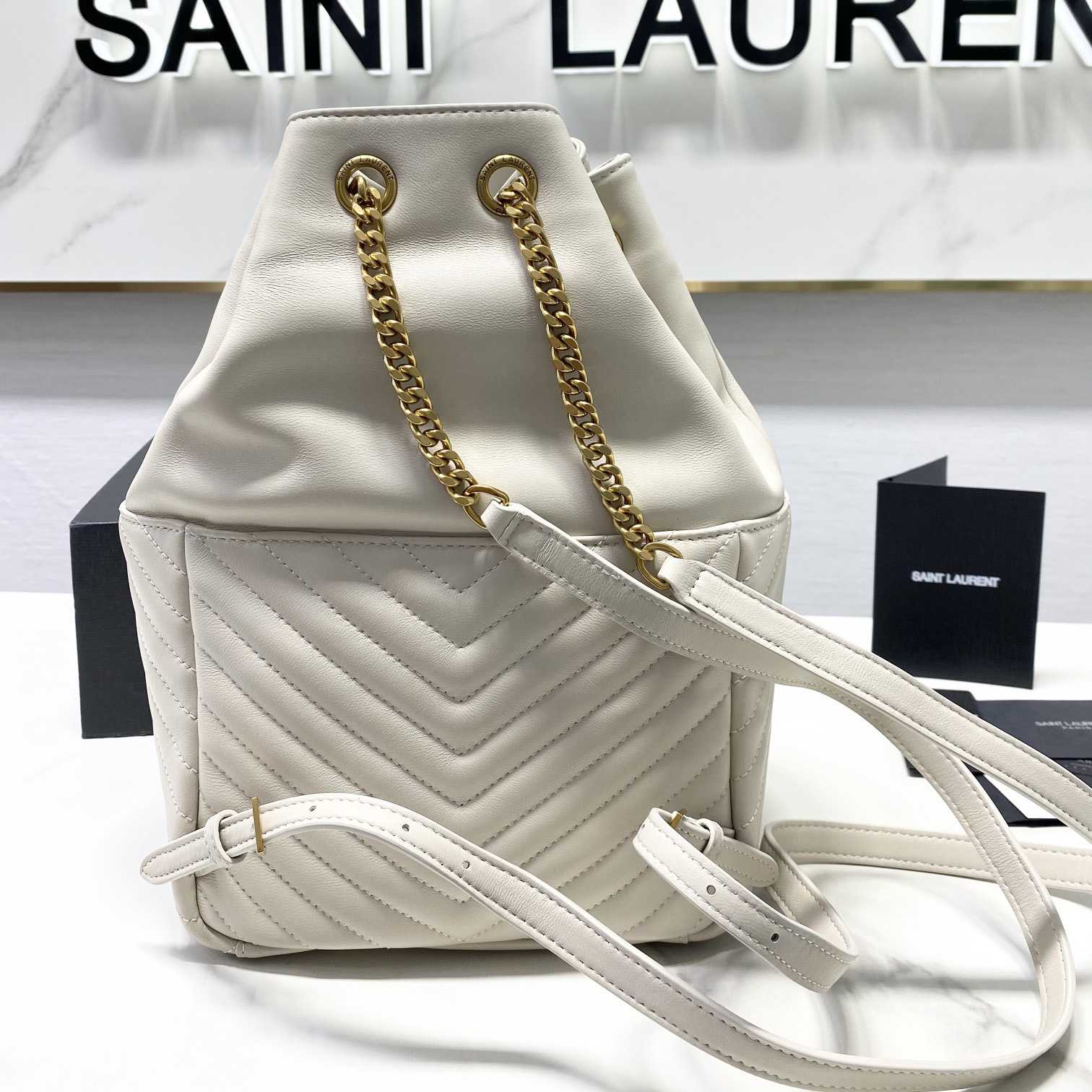 Saint Laurent Joe Drawstring Quilted Backpack(22-29-15cm) - FashionPlug