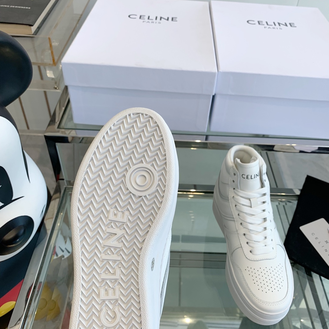 Celine Block Sneakers With Wedge OUtsole In Calfskin Optic White   - FashionPlug