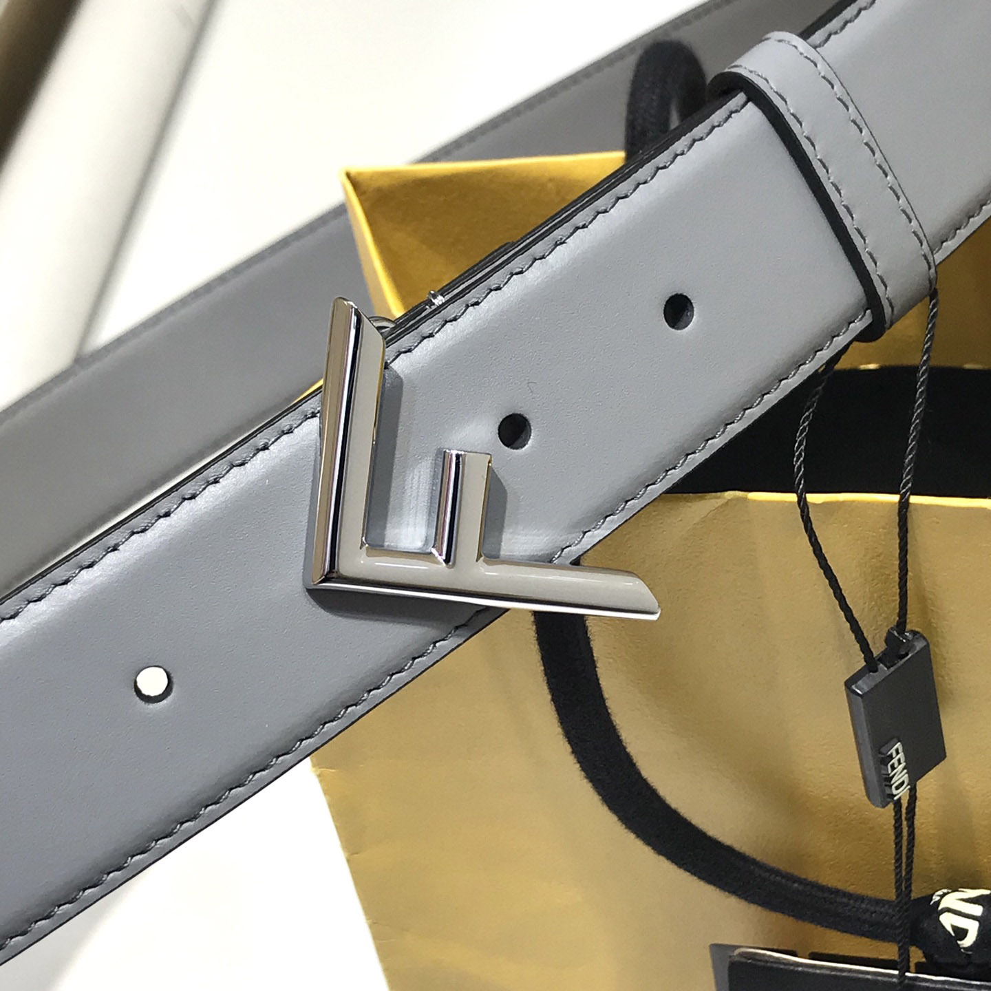 Fendi Pale Gray Leather Belt - FashionPlug