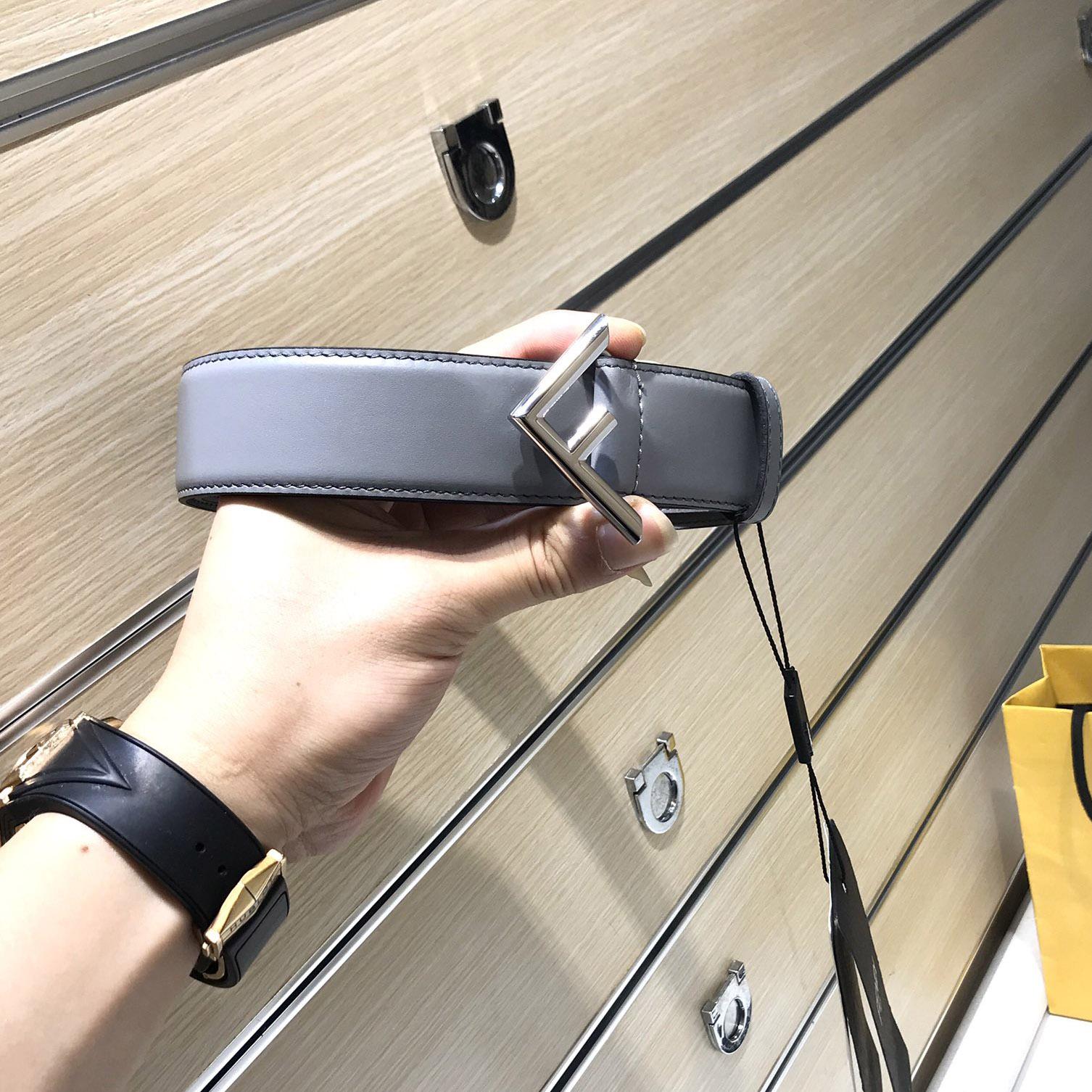 Fendi Pale Gray Leather Belt - FashionPlug