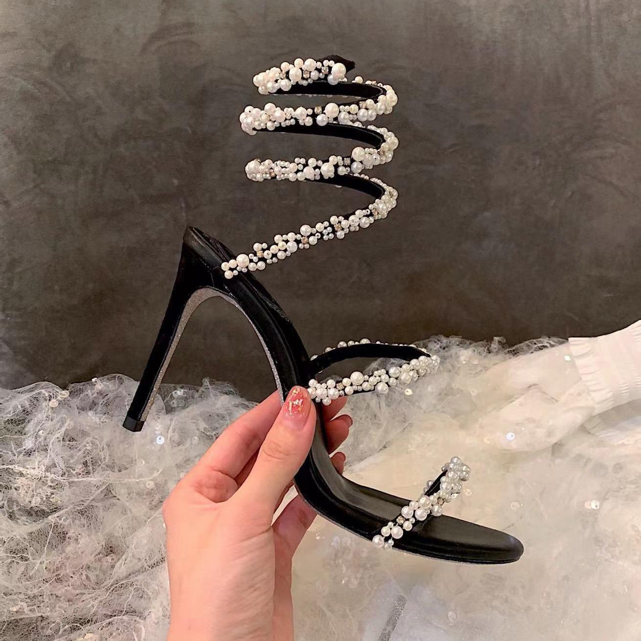 Rene Caovilla Stiletto Heel Sandals - FashionPlug
