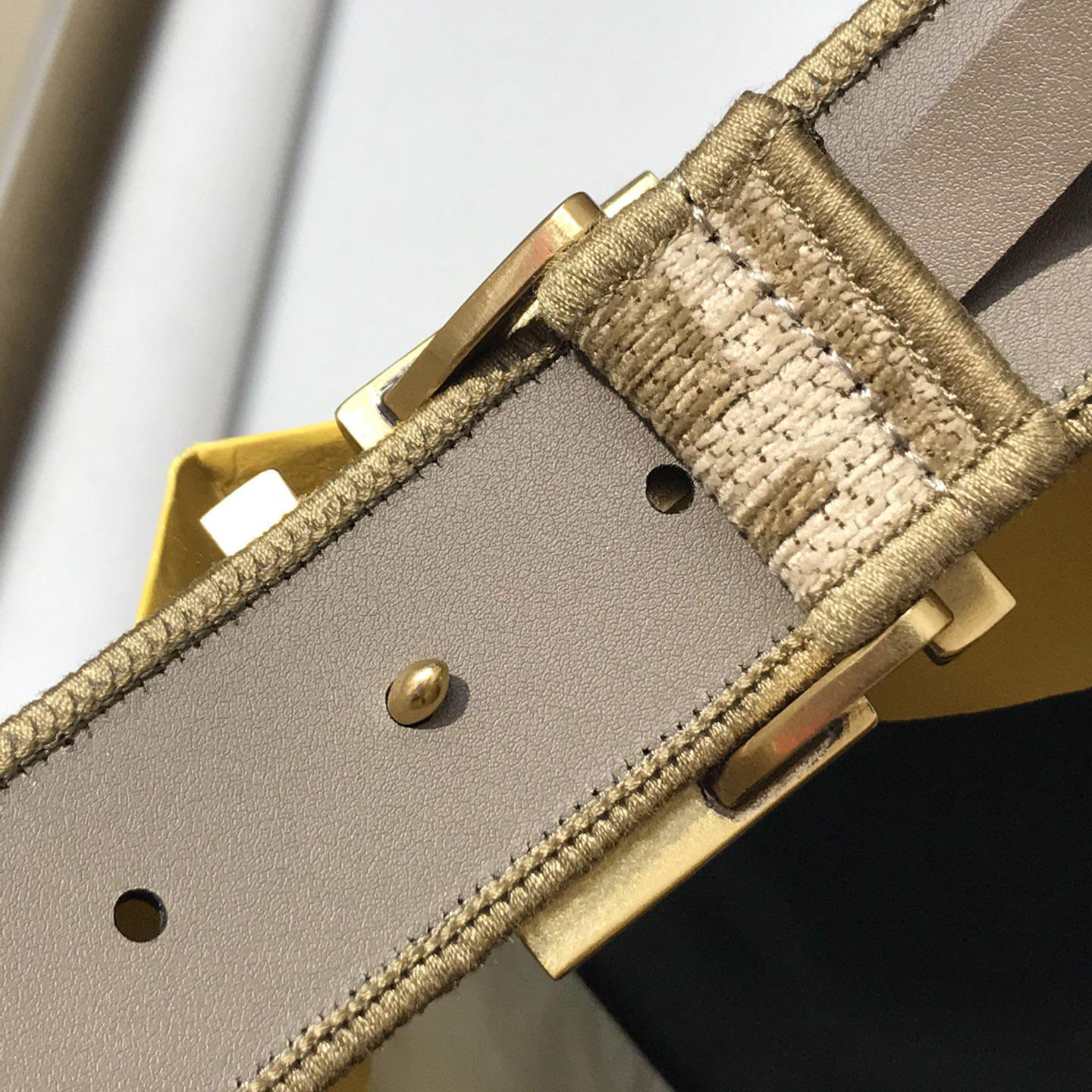 Fendi Dove Gray FF Jacquard Fabric Belt - FashionPlug