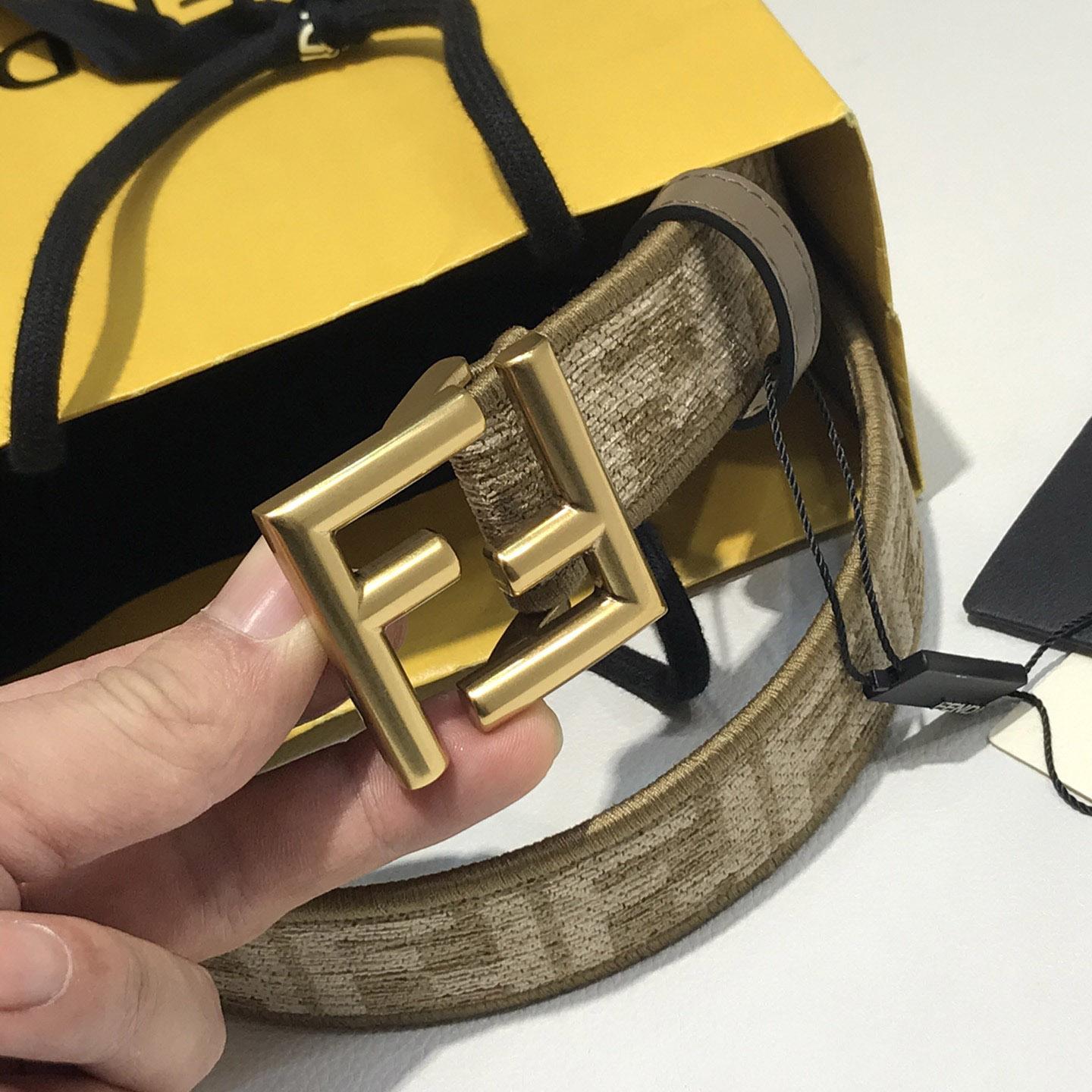 Fendi Dove Gray FF Jacquard Fabric Belt - FashionPlug