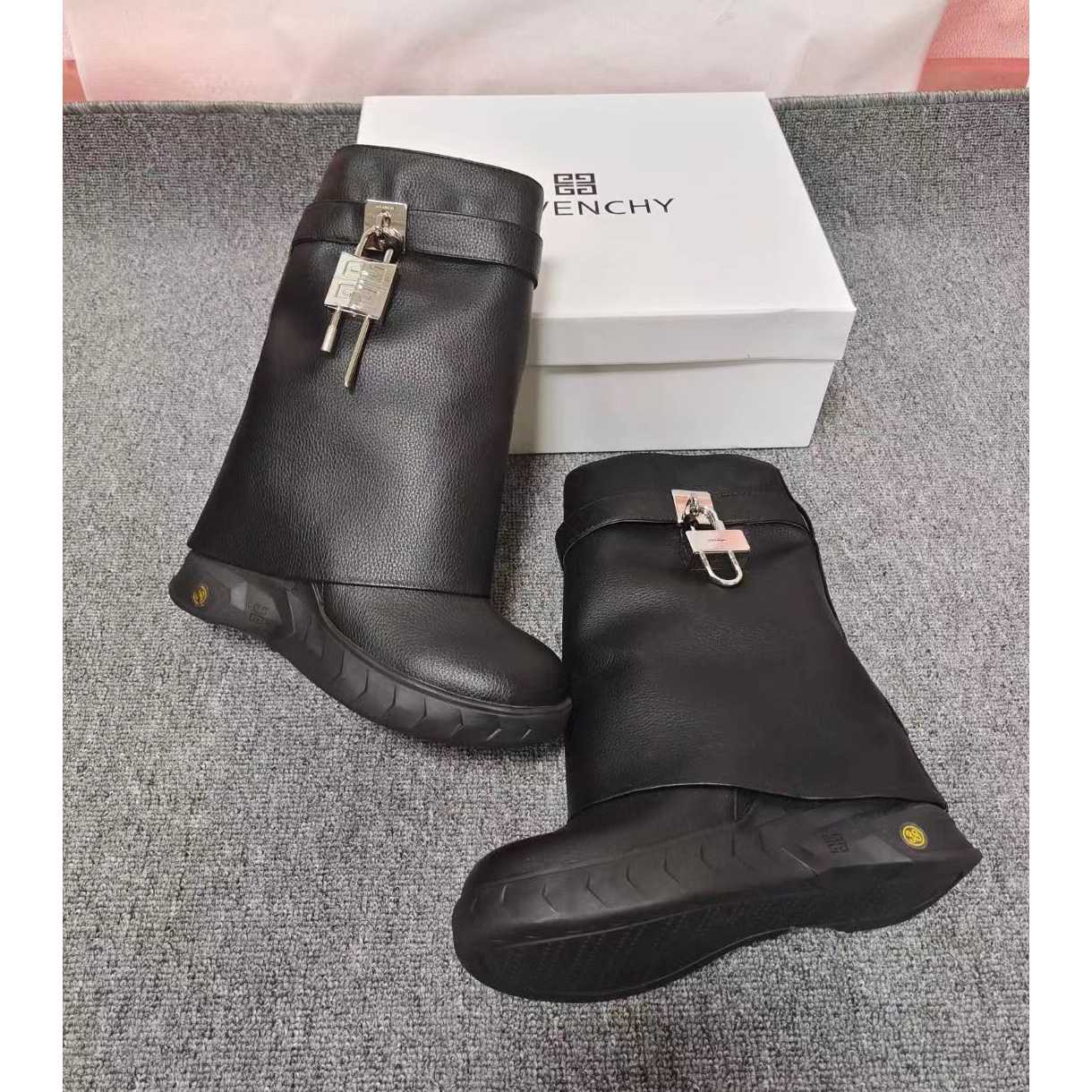 Givenchy Shark Lock Biker Ankle Boots In Grained Leather - FashionPlug