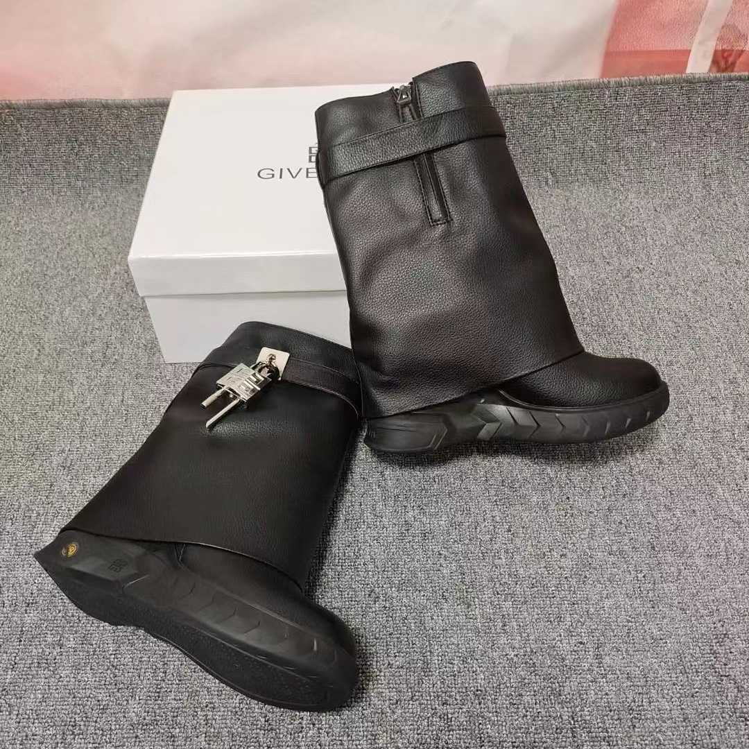 Givenchy Shark Lock Biker Ankle Boots In Grained Leather - FashionPlug