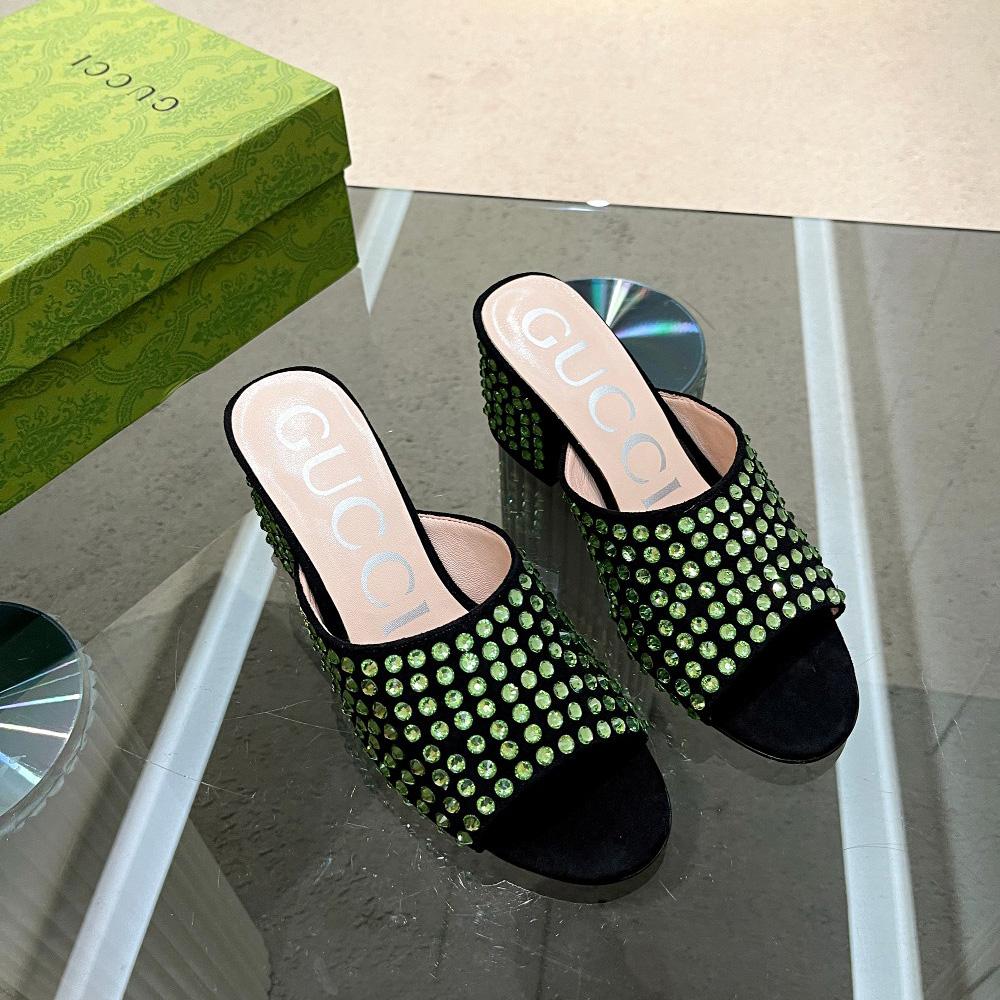 Gucci Women's Slide Sandal With Crystals - FashionPlug