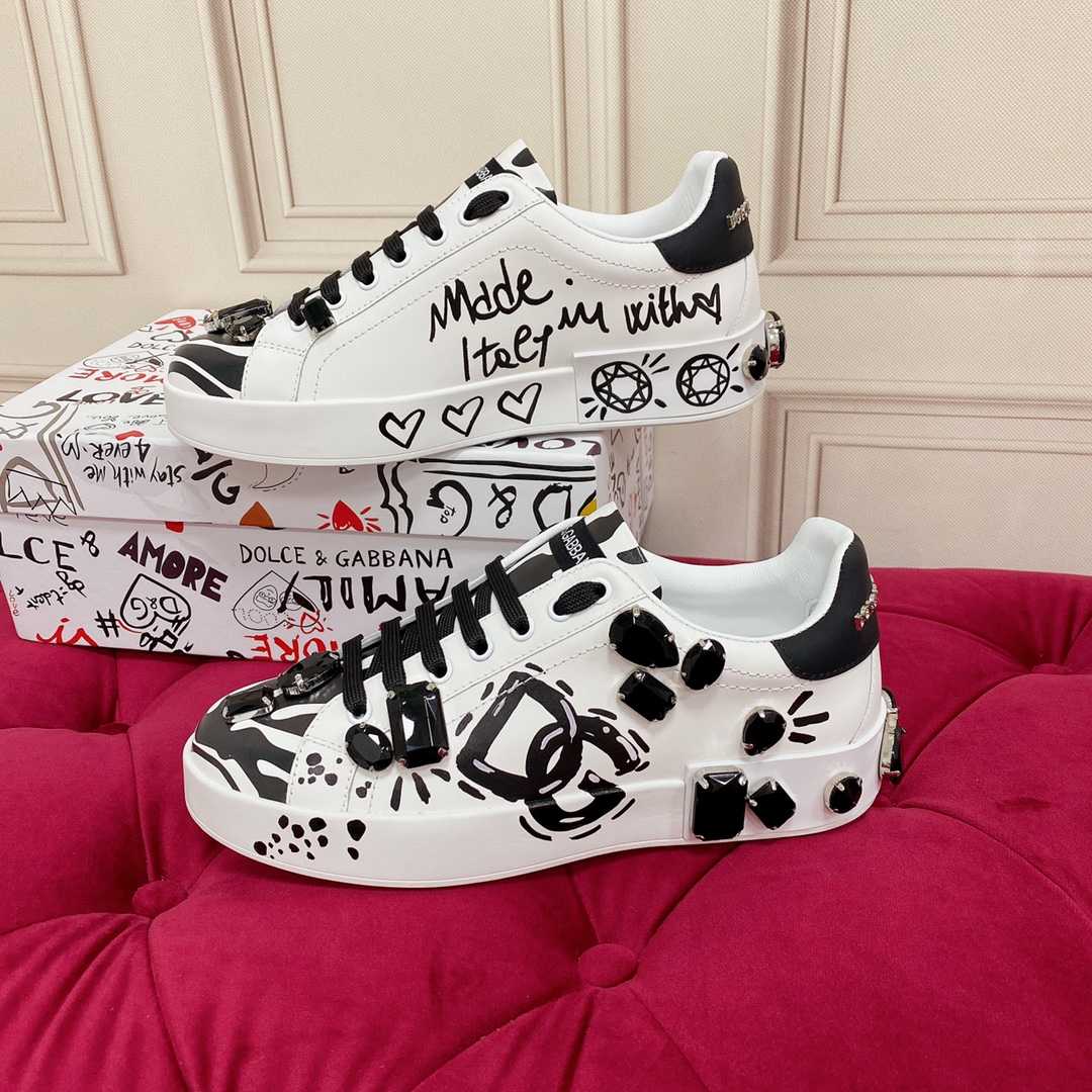Dolce & Gabbana Calfskin Portofino Sneakers With Embroidery - FashionPlug