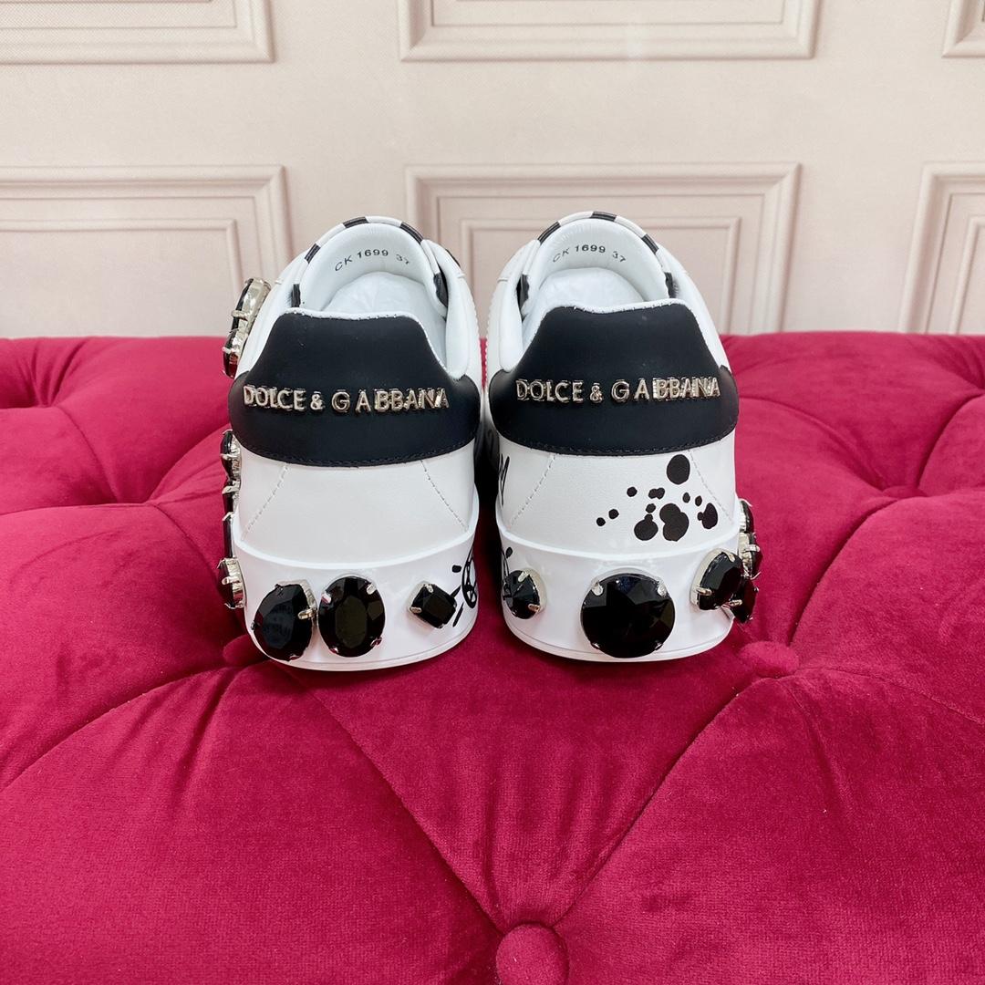 Dolce & Gabbana Calfskin Portofino Sneakers With Embroidery - FashionPlug
