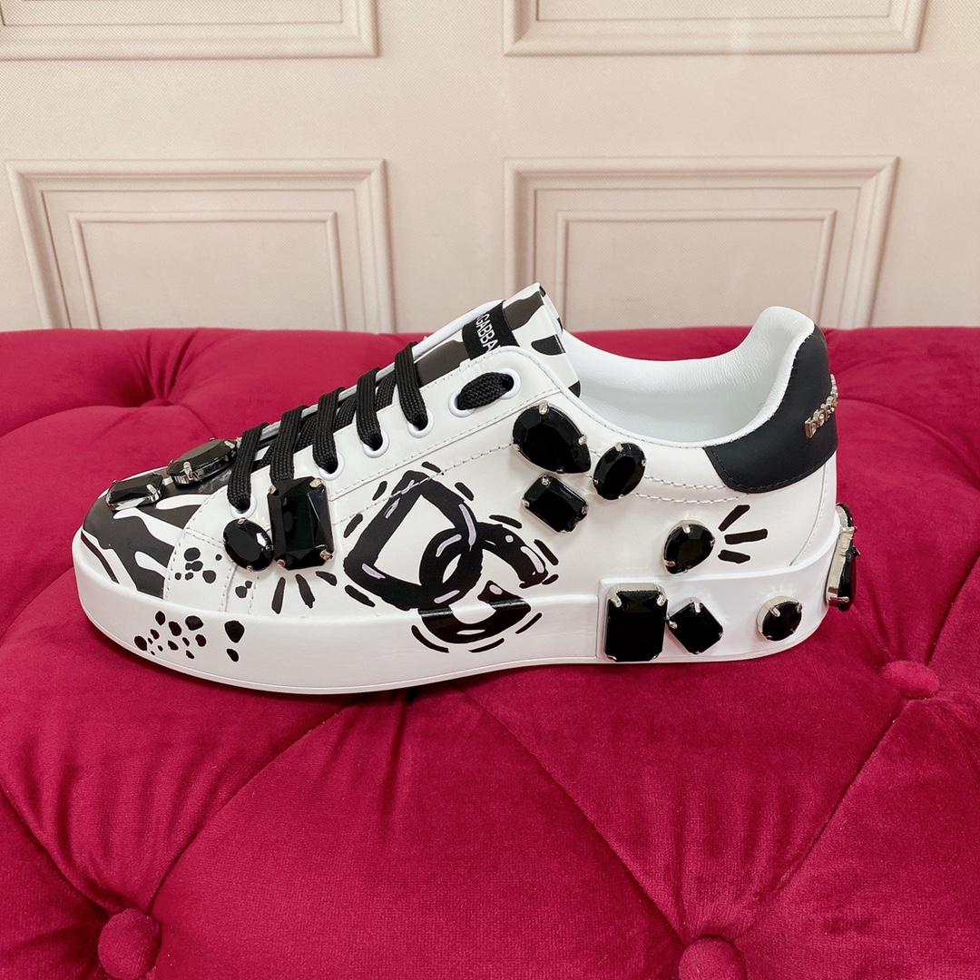 Dolce & Gabbana Calfskin Portofino Sneakers With Embroidery - FashionPlug