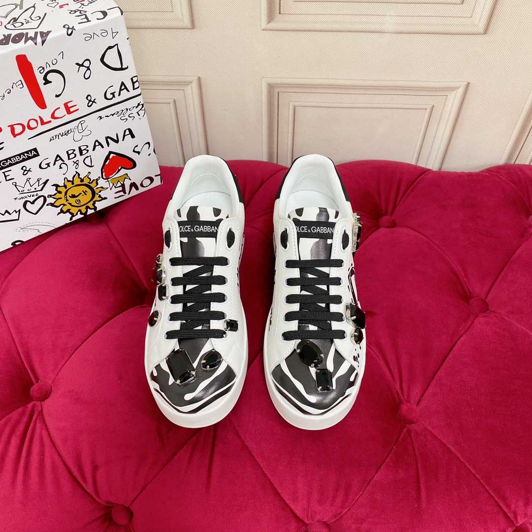 Dolce & Gabbana Calfskin Portofino Sneakers With Embroidery - FashionPlug