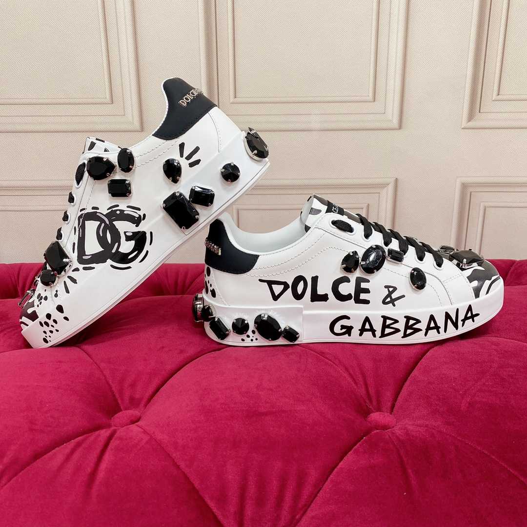 Dolce & Gabbana Calfskin Portofino Sneakers With Embroidery - FashionPlug