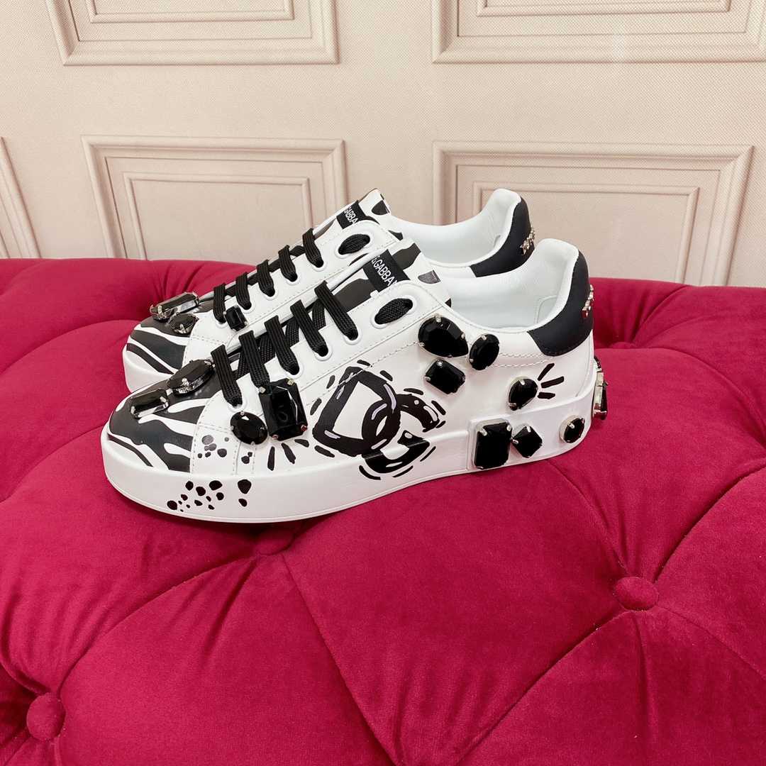 Dolce & Gabbana Calfskin Portofino Sneakers With Embroidery - FashionPlug
