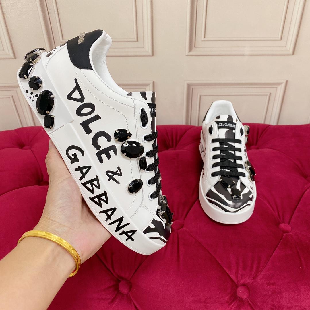 Dolce & Gabbana Calfskin Portofino Sneakers With Embroidery - FashionPlug