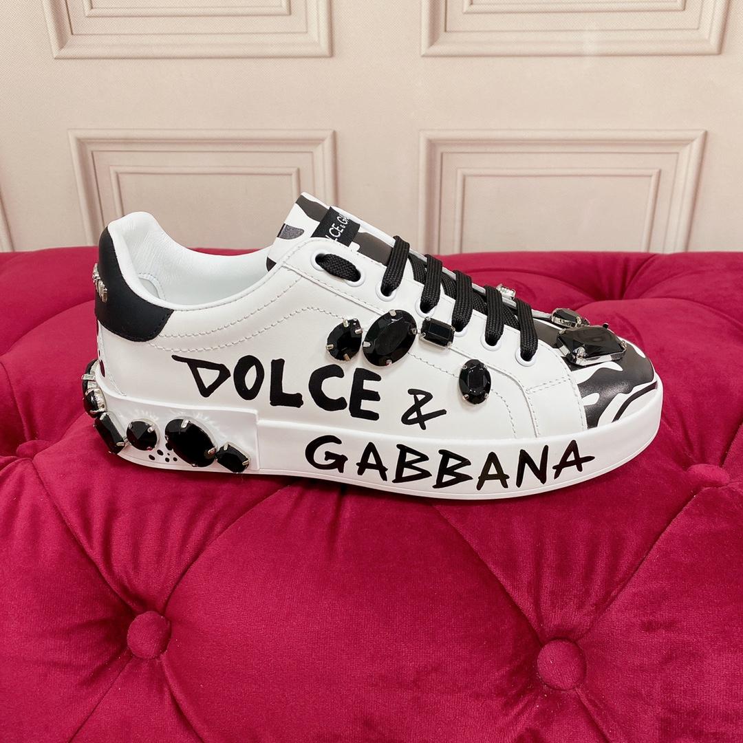 Dolce & Gabbana Calfskin Portofino Sneakers With Embroidery - FashionPlug