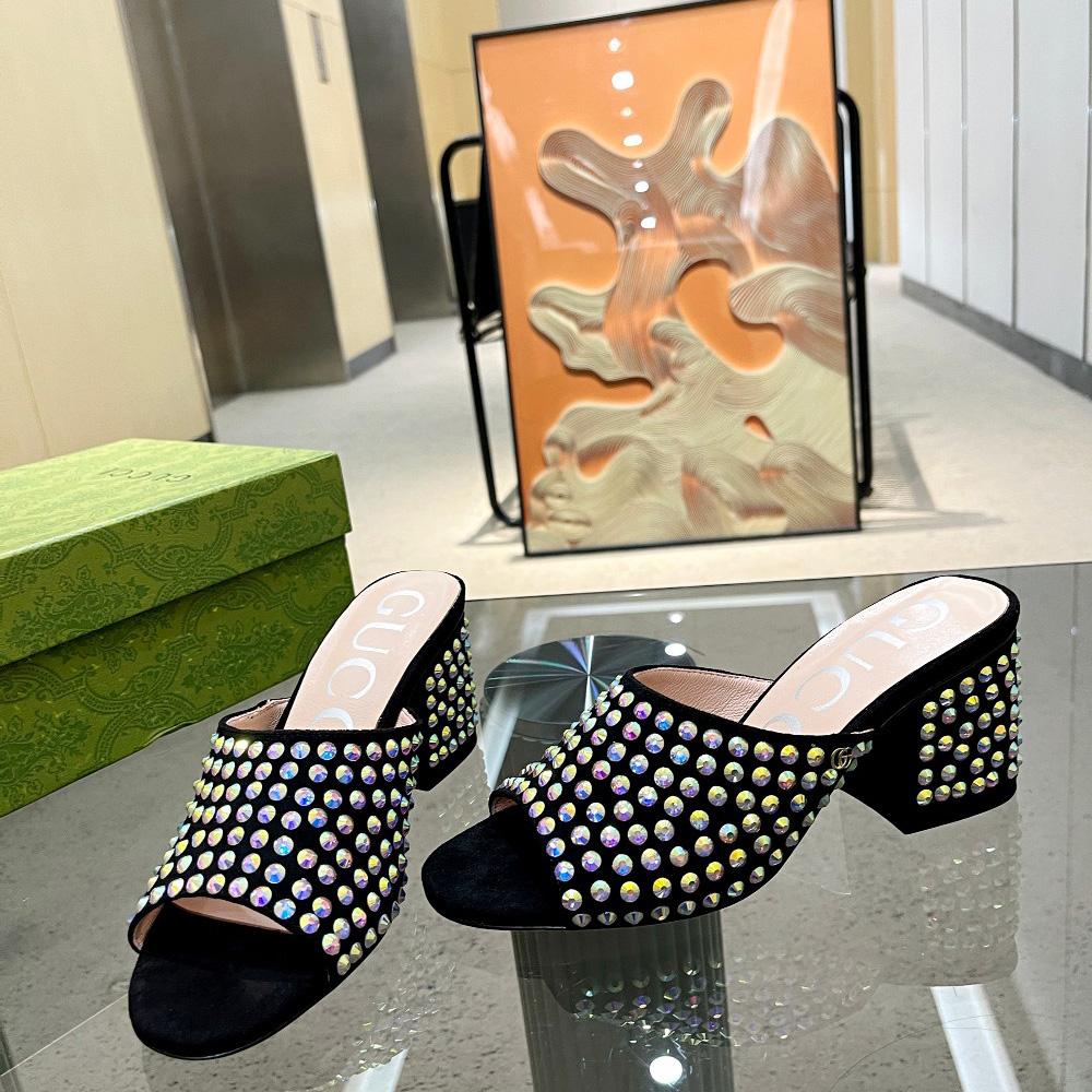 Gucci Women's Slide Sandal With Crystals - FashionPlug