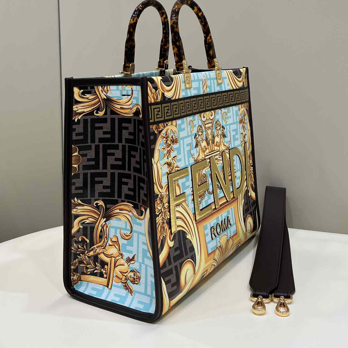Versace x Fendi Sunshine Fendace Leather Shopper(36-13-32cm) - FashionPlug