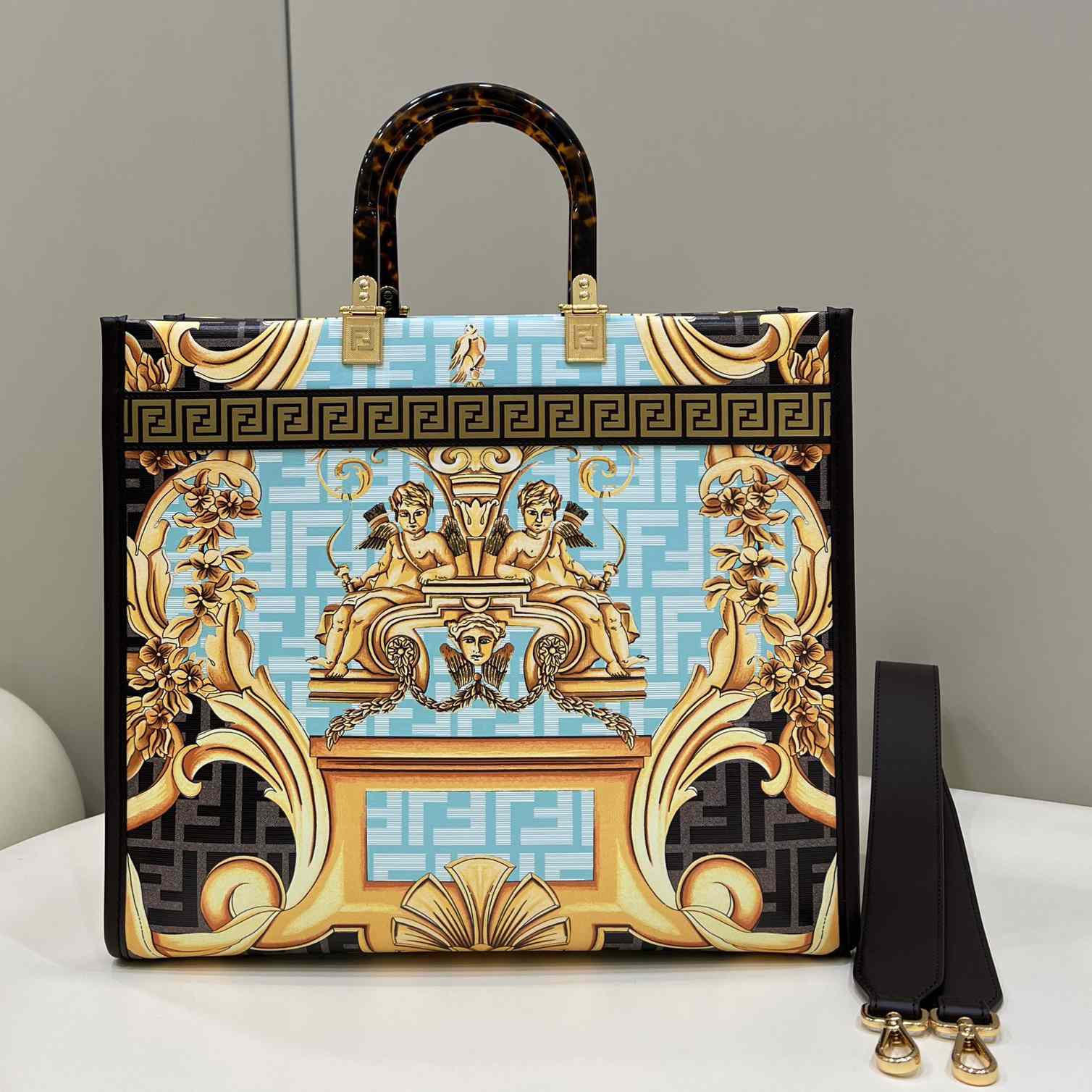 Versace x Fendi Sunshine Fendace Leather Shopper(36-13-32cm) - FashionPlug