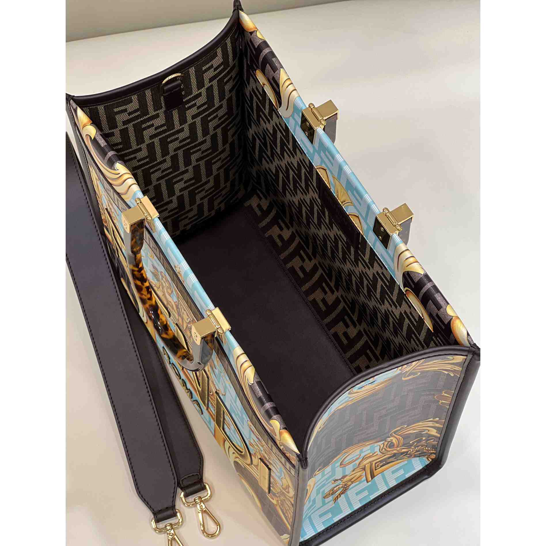 Versace x Fendi Sunshine Fendace Leather Shopper(36-13-32cm) - FashionPlug