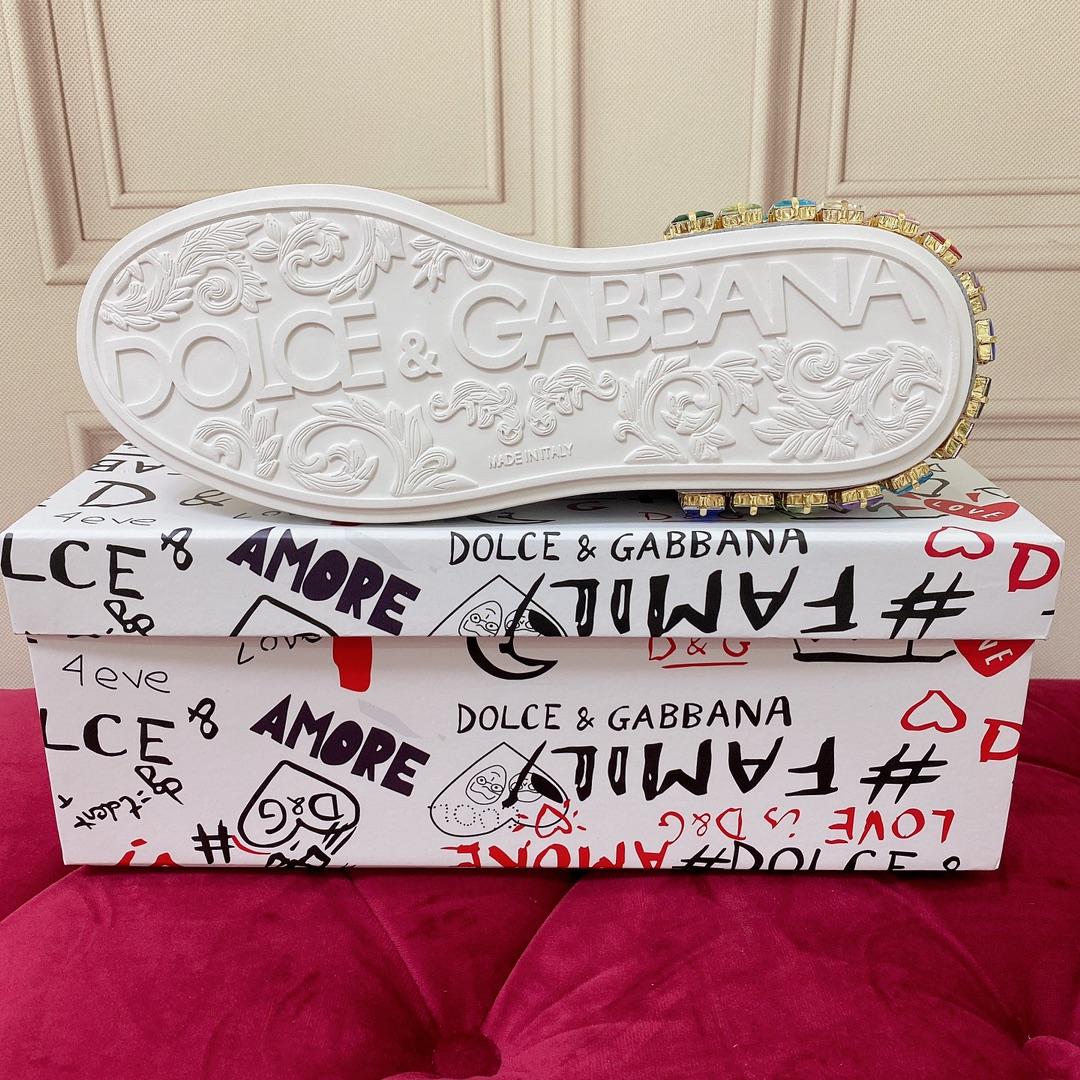 Dolce & Gabbana Calfskin Portofino Sneakers With Embroidery And Lettering - FashionPlug