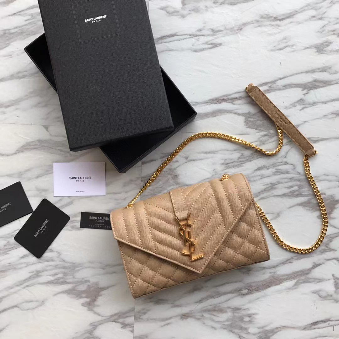 Saint Laurent Envelope Small Bag In Mix Matelasse Grain De Poudre Embossed Leather(21-13-6cm) - FashionPlug