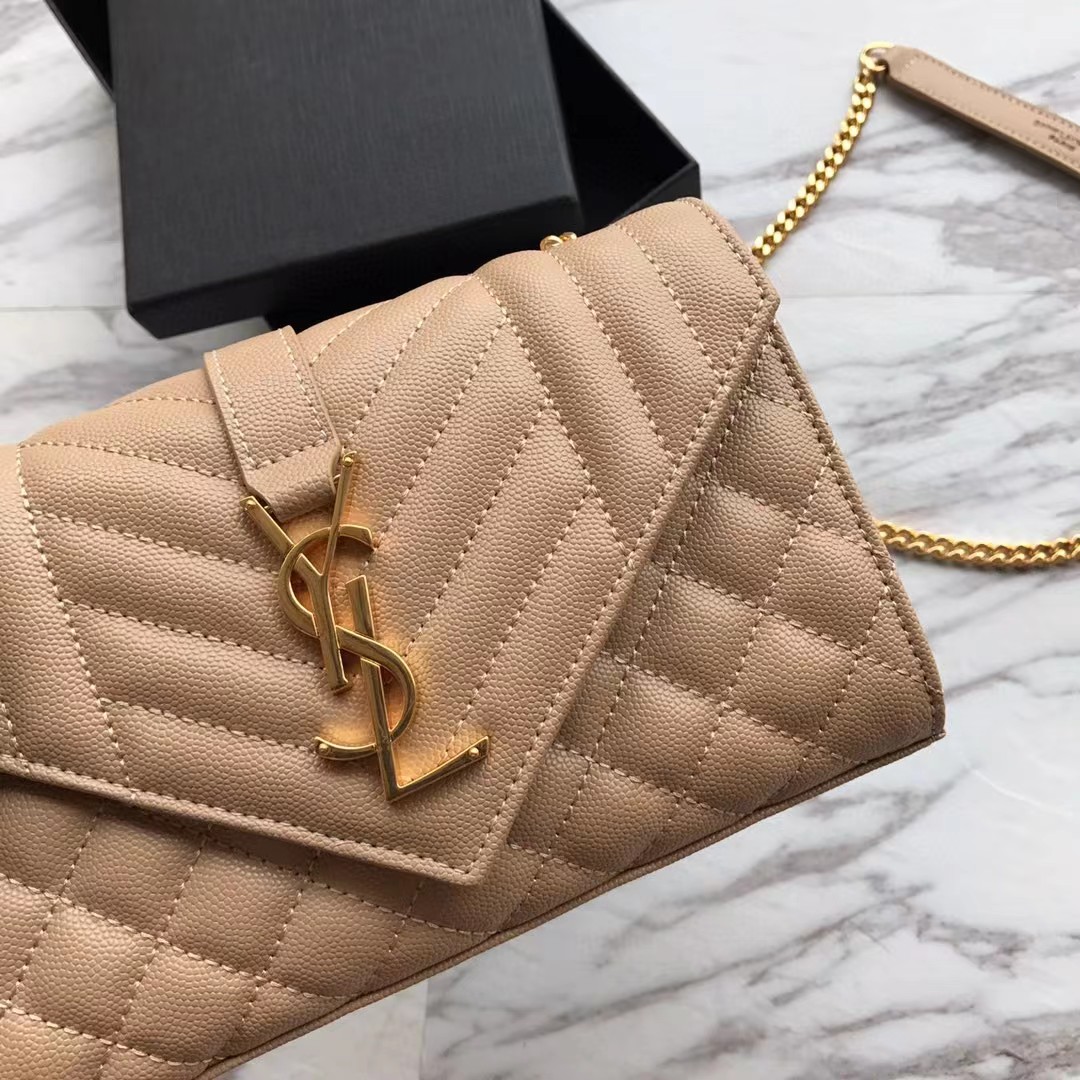 Saint Laurent Envelope Small Bag In Mix Matelasse Grain De Poudre Embossed Leather(21-13-6cm) - FashionPlug