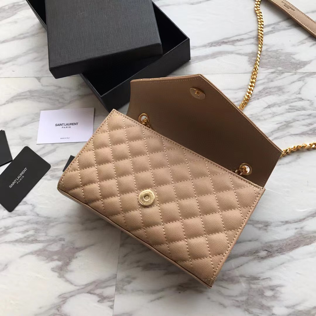 Saint Laurent Envelope Small Bag In Mix Matelasse Grain De Poudre Embossed Leather(21-13-6cm) - FashionPlug