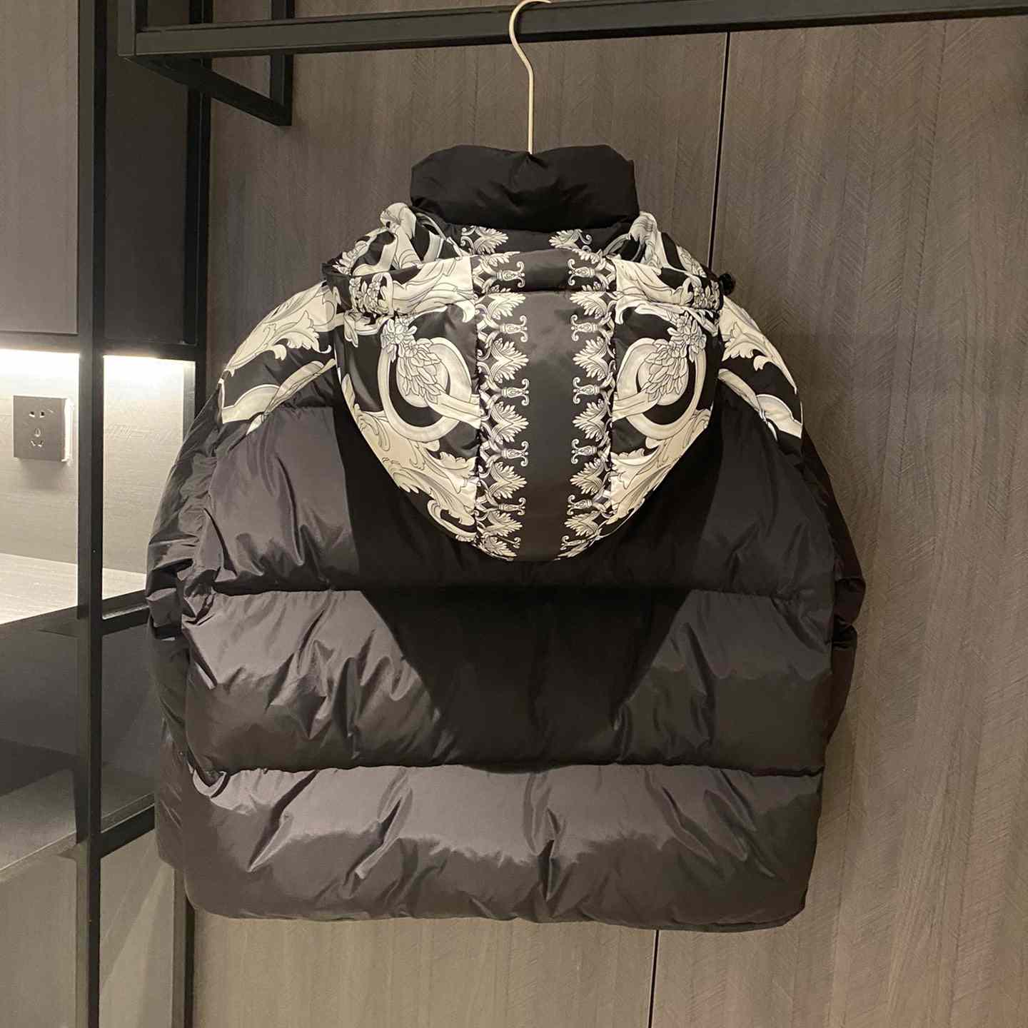 Versace Women's Silver Baroque Puffer Jacket - FashionPlug