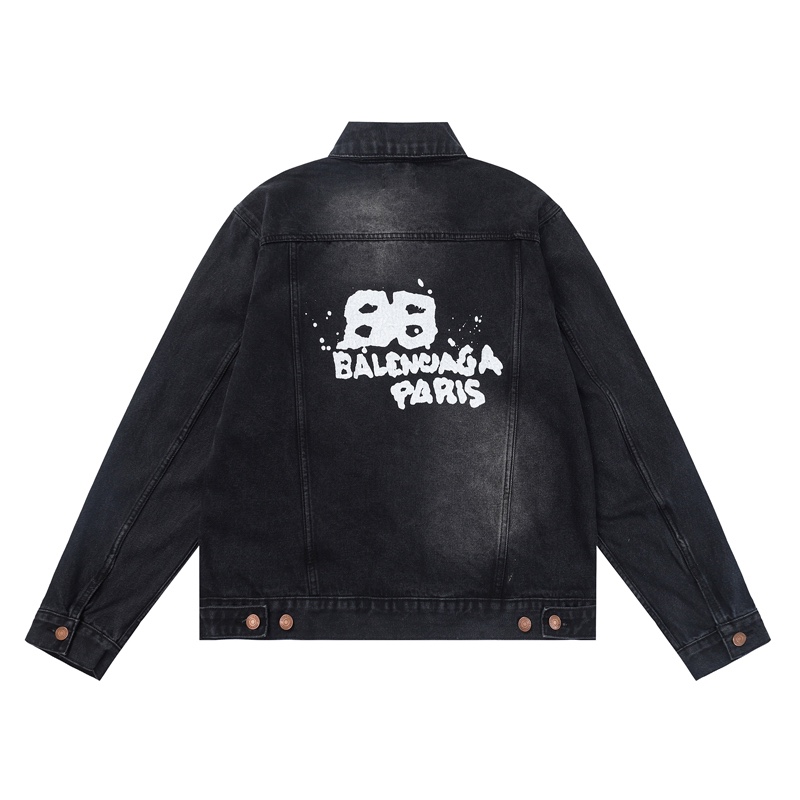 Balenciaga Hand Drawn BB Icon Oversized Jacket In Black - FashionPlug