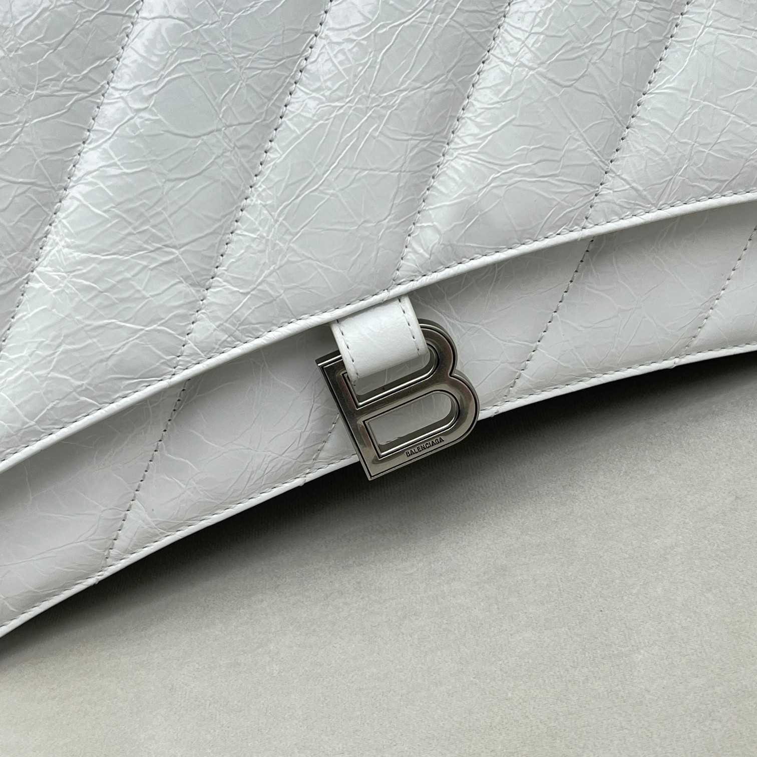 Balenciaga Women's Crush Medium Chain Bag Quilted In Optic White(31-20-12cm) - FashionPlug