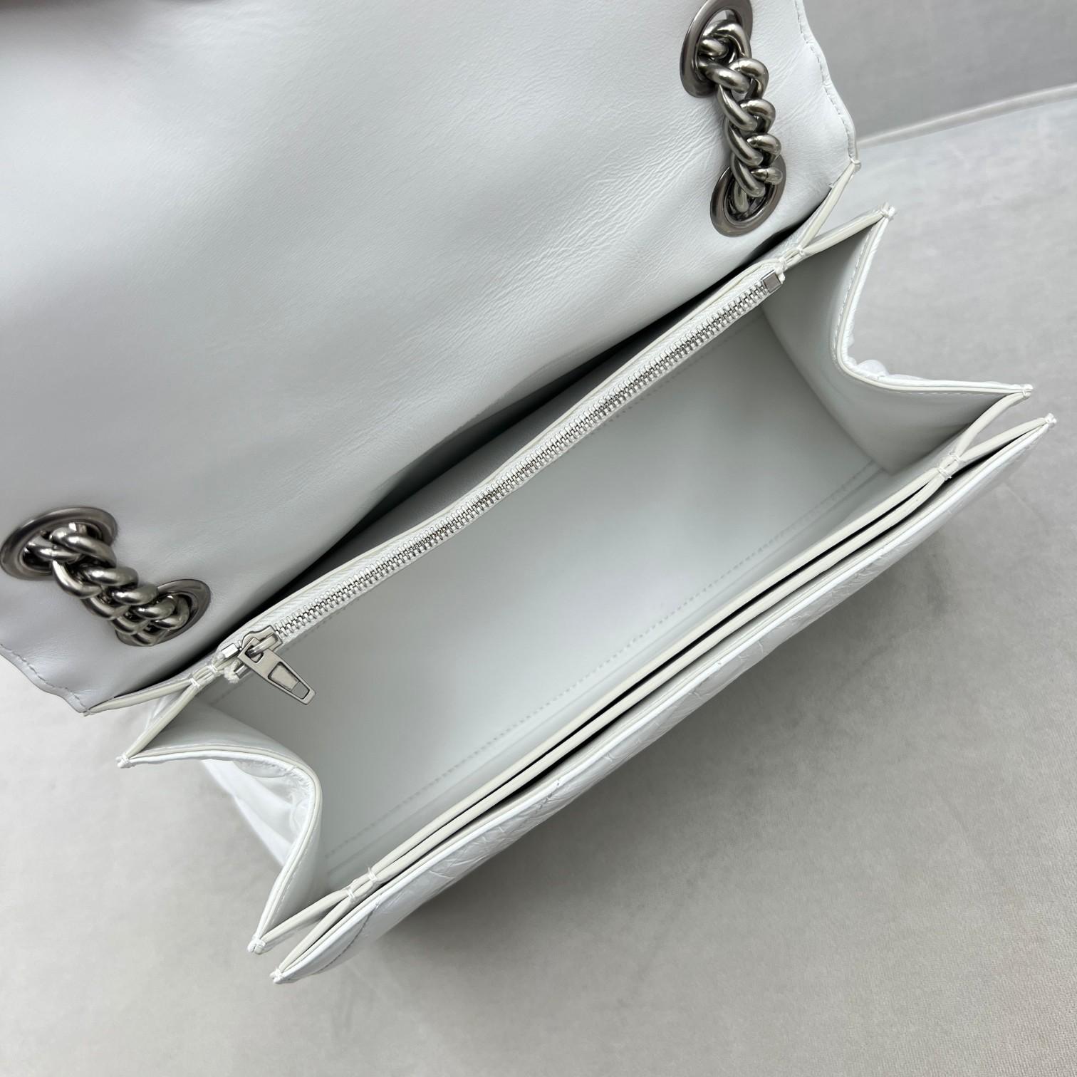 Balenciaga Women's Crush Medium Chain Bag Quilted In Optic White(31-20-12cm) - FashionPlug