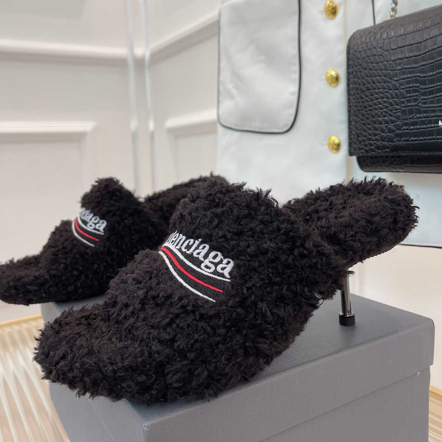 Balenciaga Furry Sandals - FashionPlug