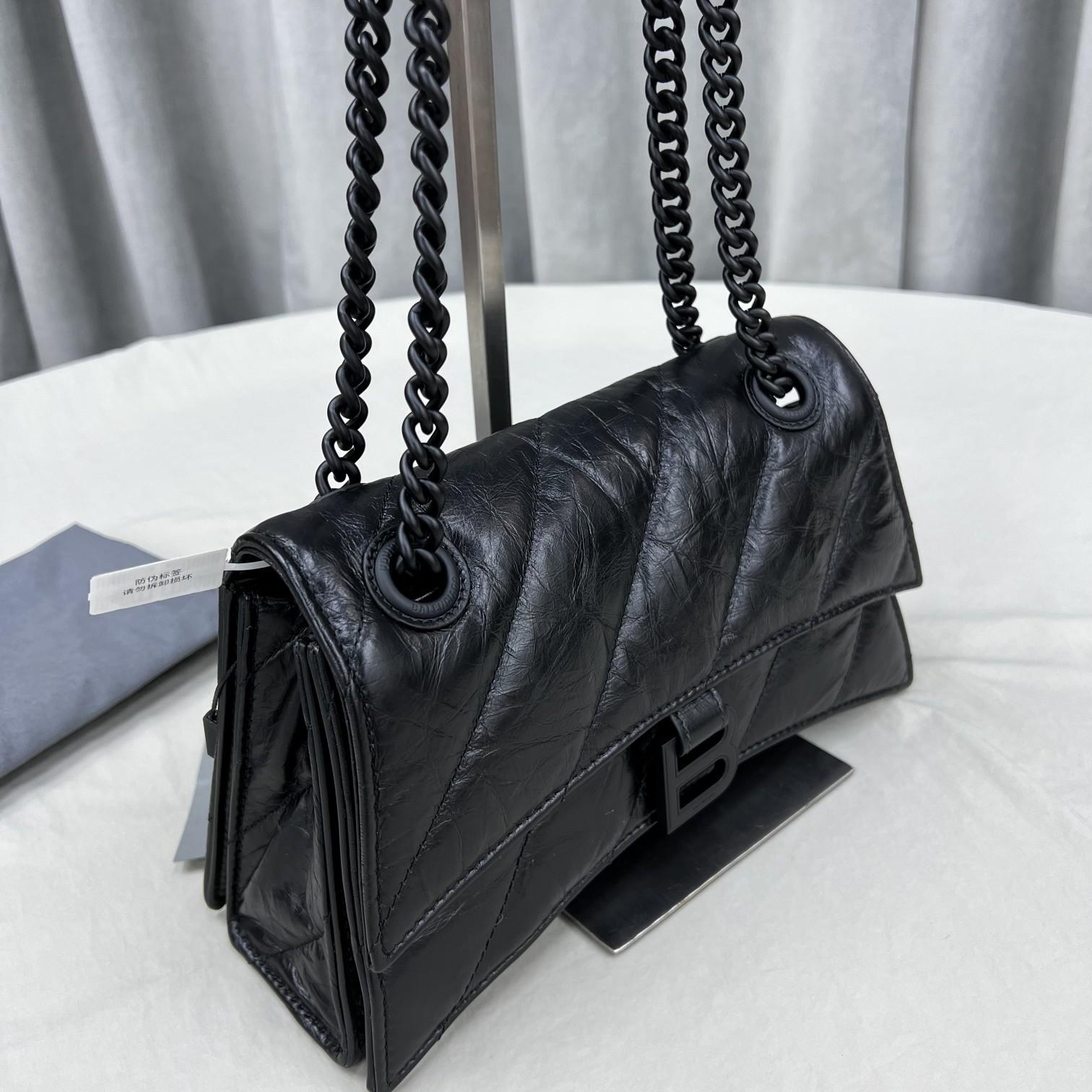 Balenciaga Women's Crush Small Chain Bag Quilted In Black(25-15-9.5cm) - FashionPlug
