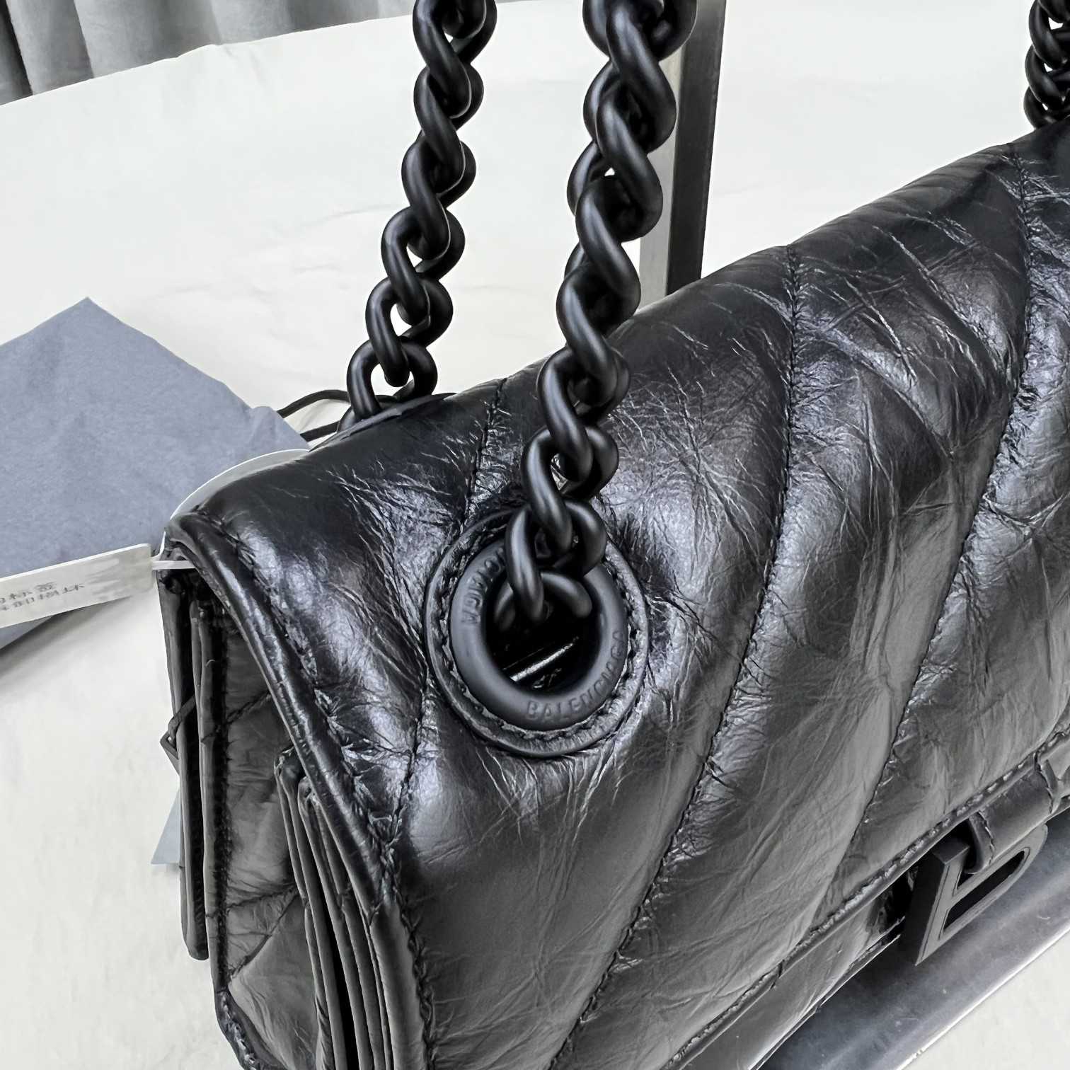 Balenciaga Women's Crush Small Chain Bag Quilted In Black(25-15-9.5cm) - FashionPlug
