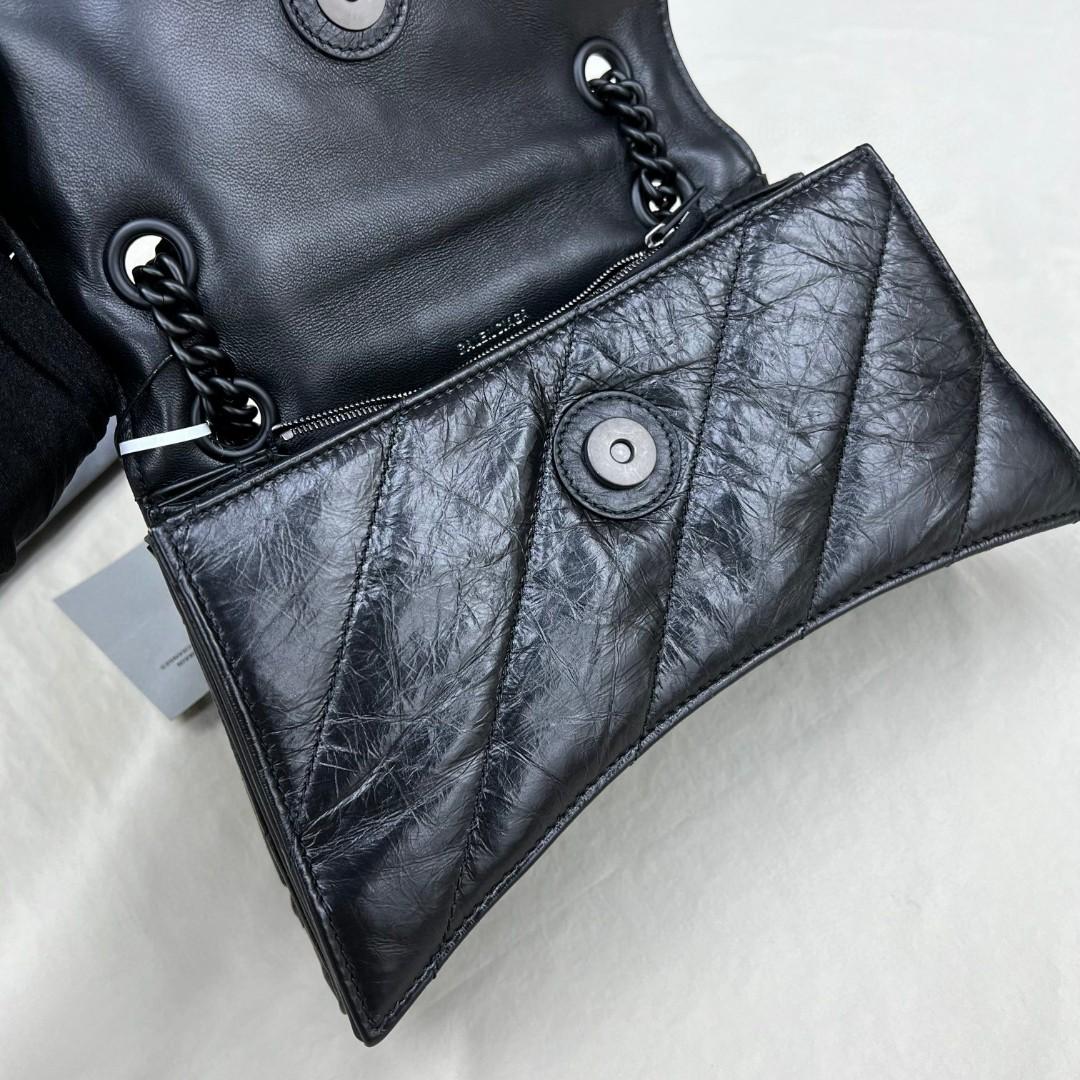 Balenciaga Women's Crush Small Chain Bag Quilted In Black(25-15-9.5cm) - FashionPlug