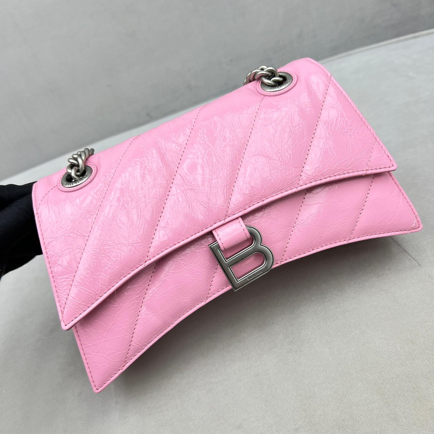 Balenciaga Women's Crush Small Chain Bag Quilted In Pink(25-15-9.5cm) - FashionPlug