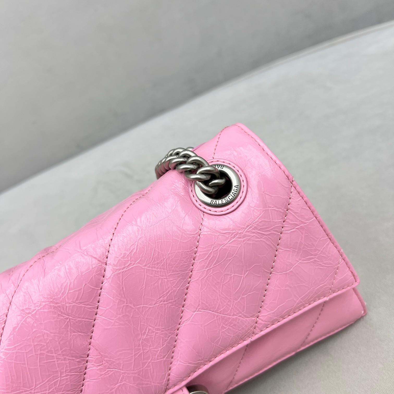 Balenciaga Women's Crush Small Chain Bag Quilted In Pink(25-15-9.5cm) - FashionPlug