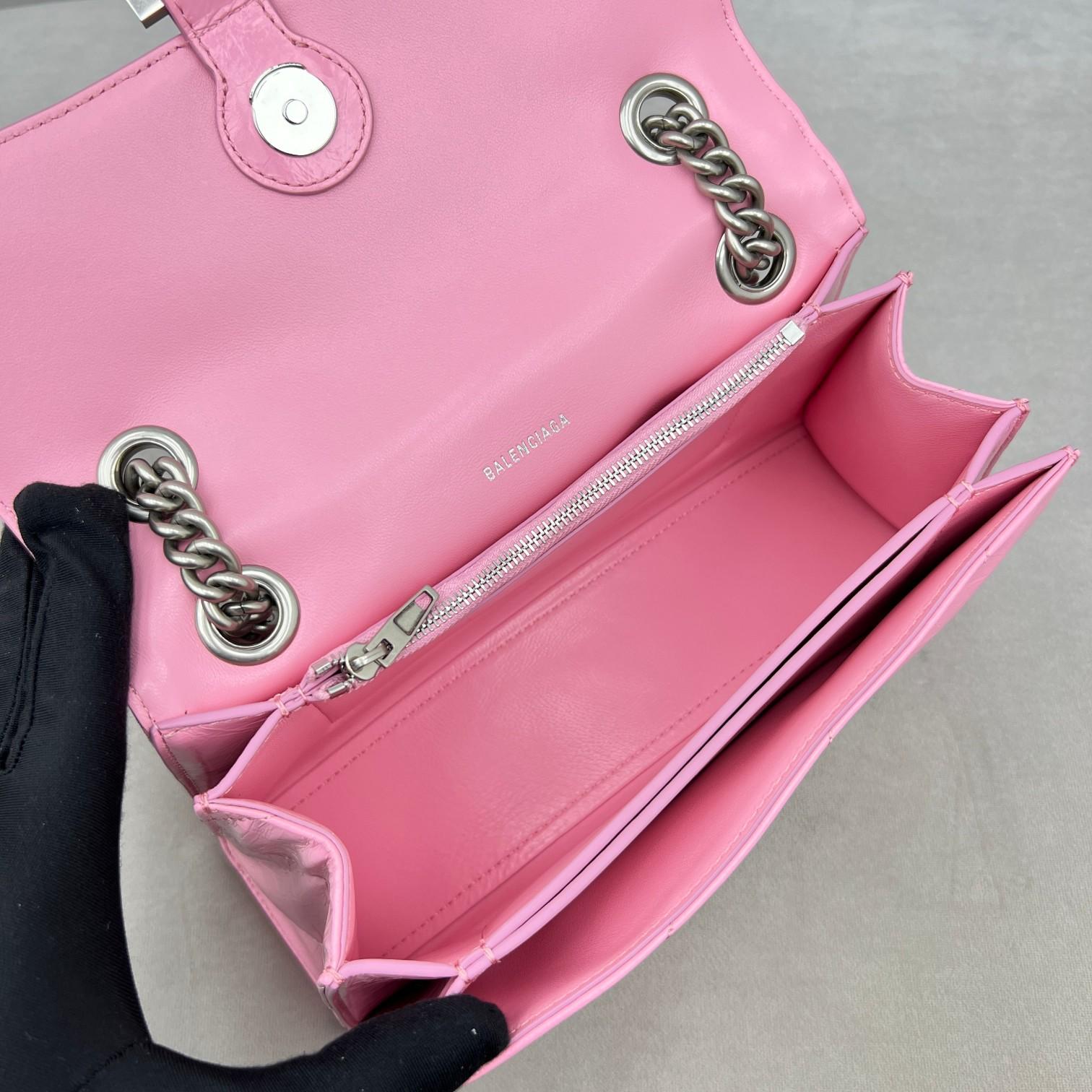 Balenciaga Women's Crush Small Chain Bag Quilted In Pink(25-15-9.5cm) - FashionPlug