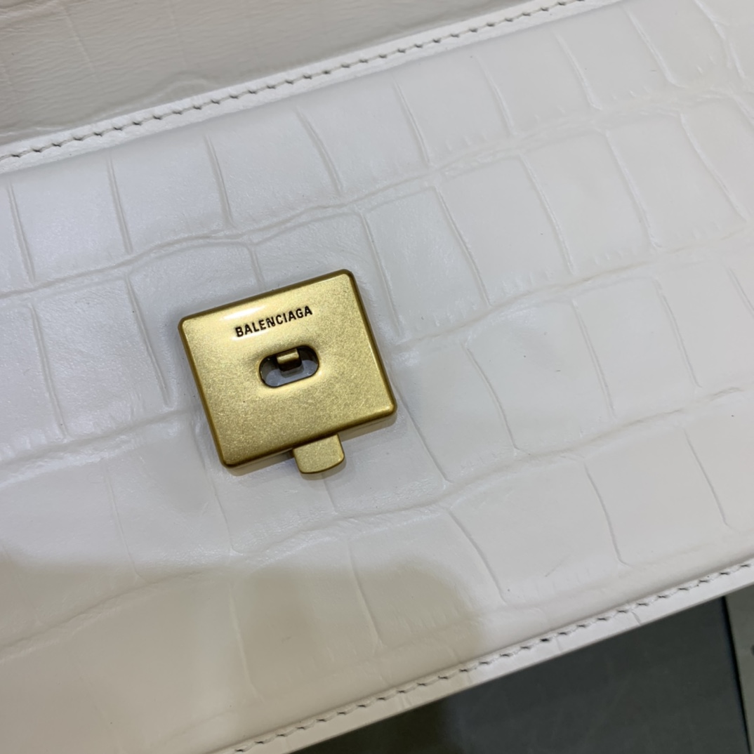Balenciaga Women's Gossip Small Bag In Stripe Embossed Calfskin In White(23.5-12.4-10.4cm) - FashionPlug