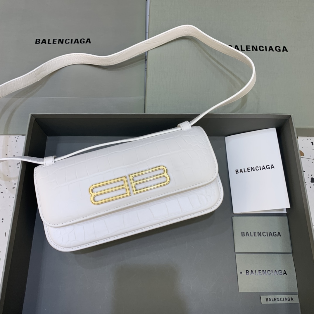 Balenciaga Women's Gossip Small Bag In Stripe Embossed Calfskin In White(23.5-12.4-10.4cm) - FashionPlug