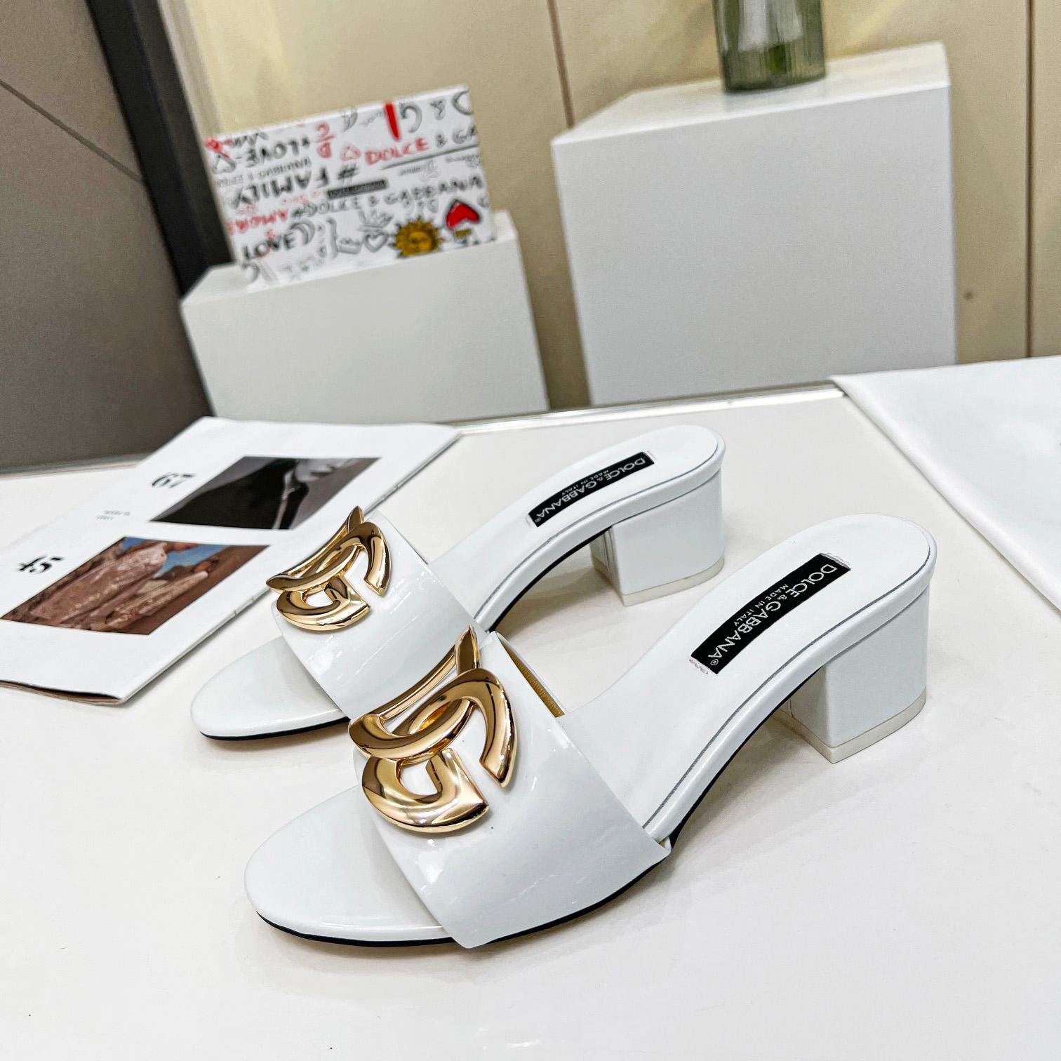 Dolce & Gabbana Polished Calfskin Sliders With DG Logo - FashionPlug