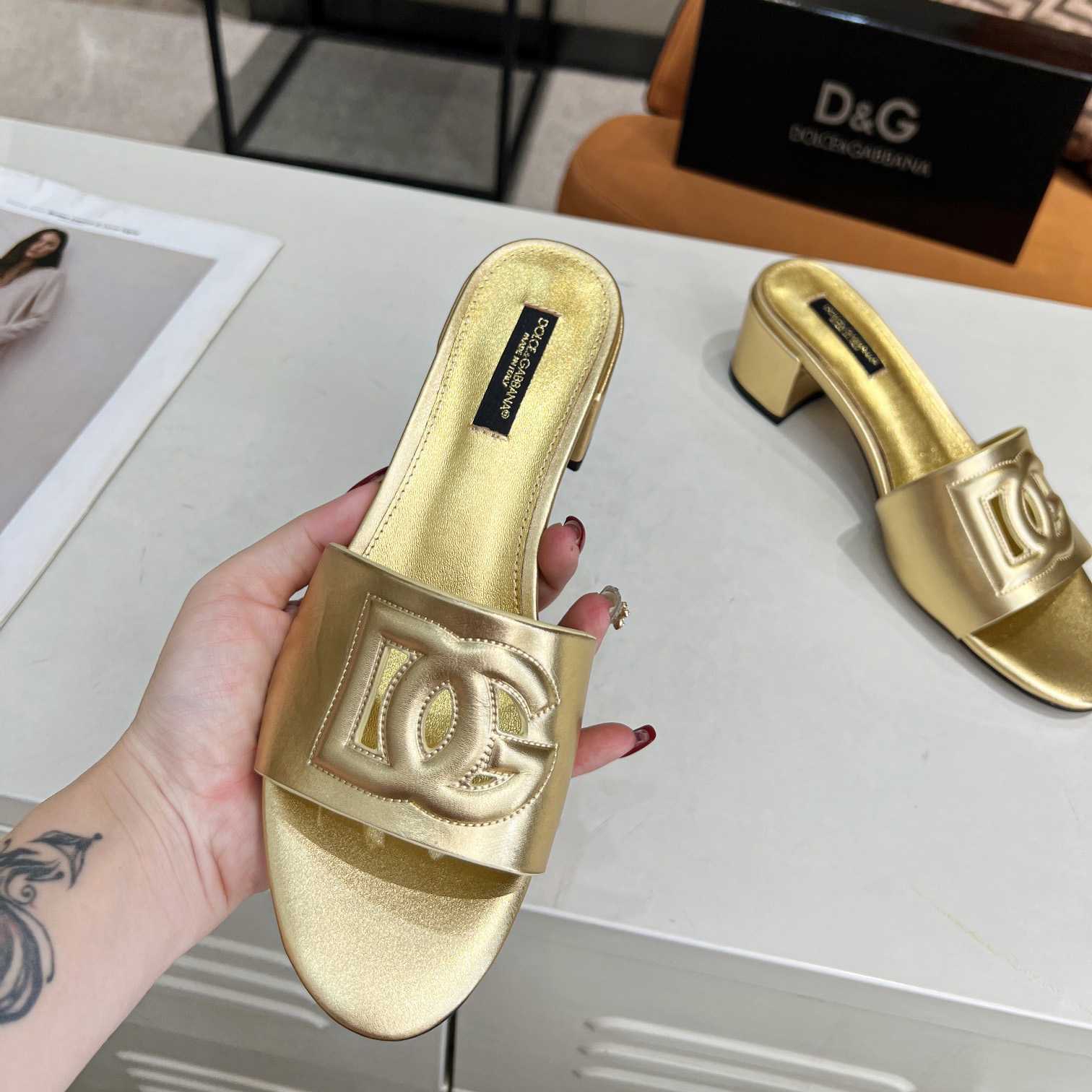 Dolce & Gabbana Calfskin Mules With DG Millennials Logo - FashionPlug