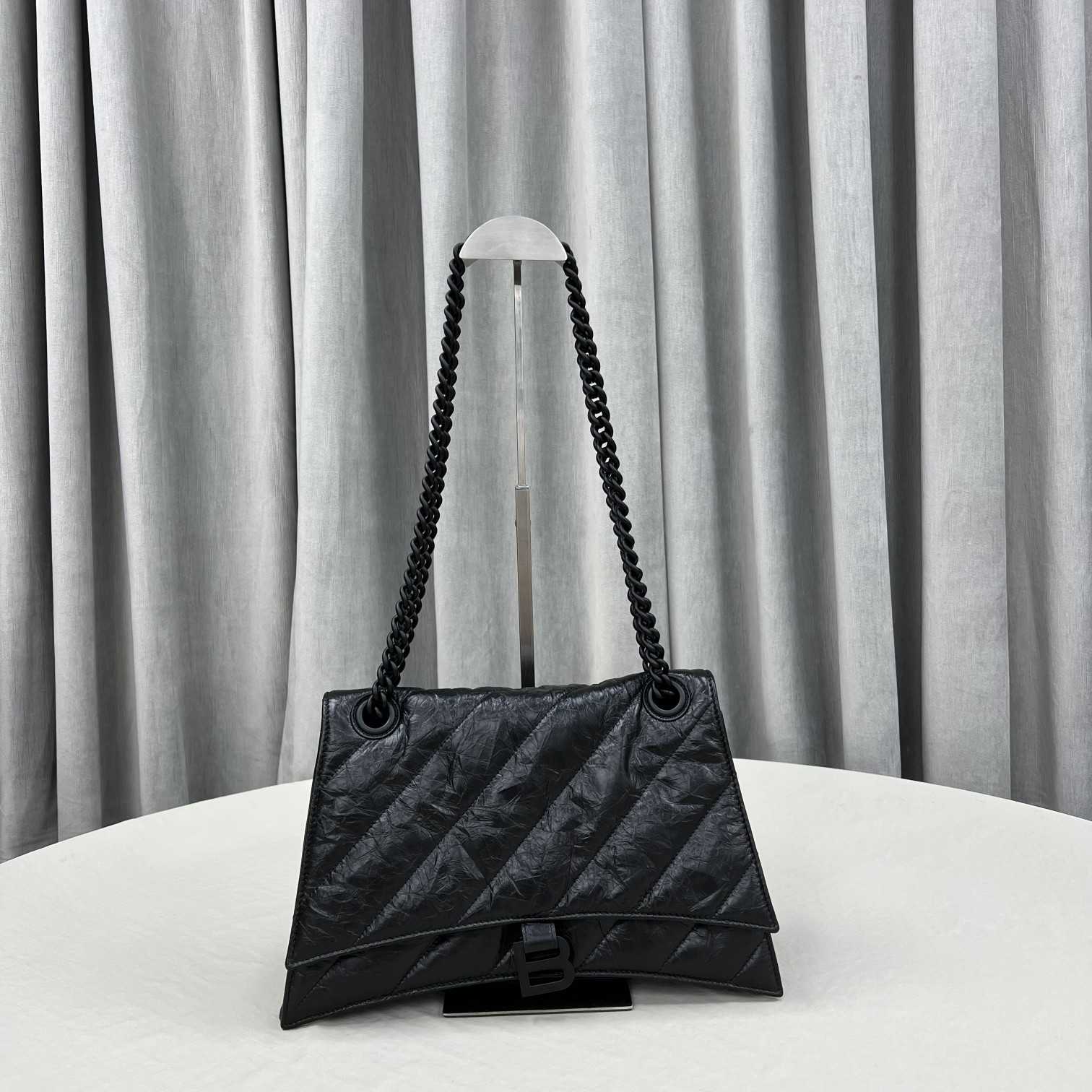 Balenciaga Women's Crush Medium Chain Bag Quilted In Black(31-20-12cm) - FashionPlug